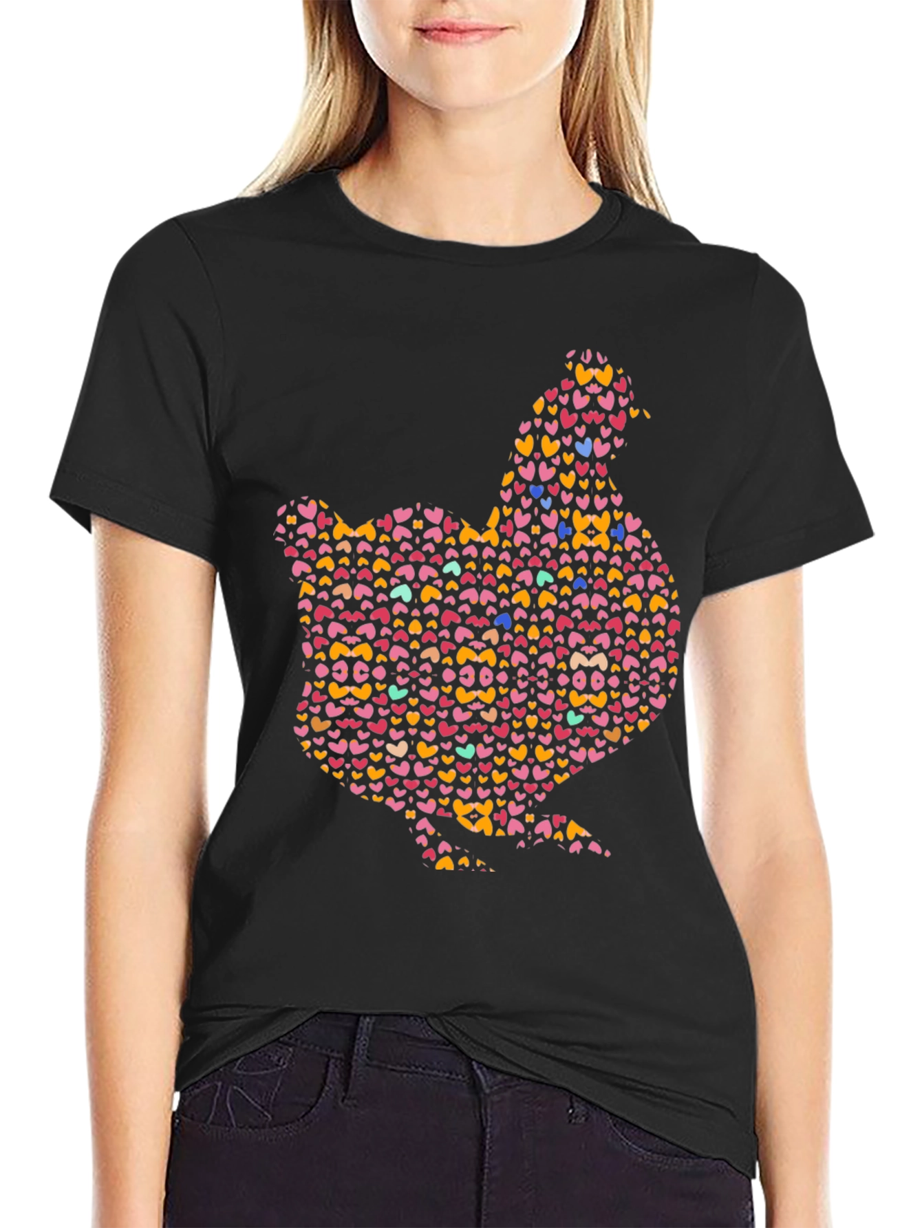 Black Heart Chicken Graphic Black T-Shirt view 2