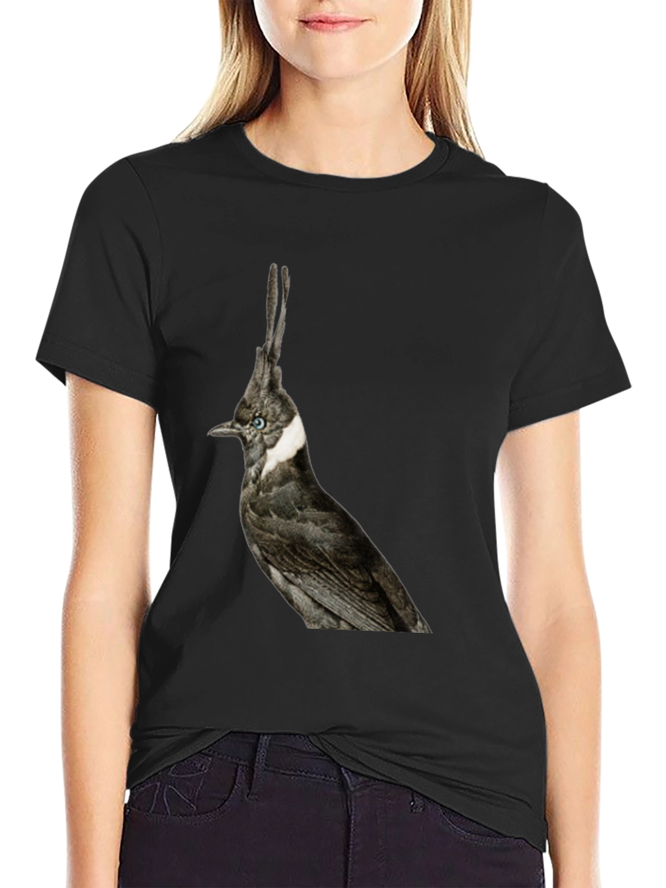 Black Crested Bird Graphic T-Shirt - Unique Style view 2