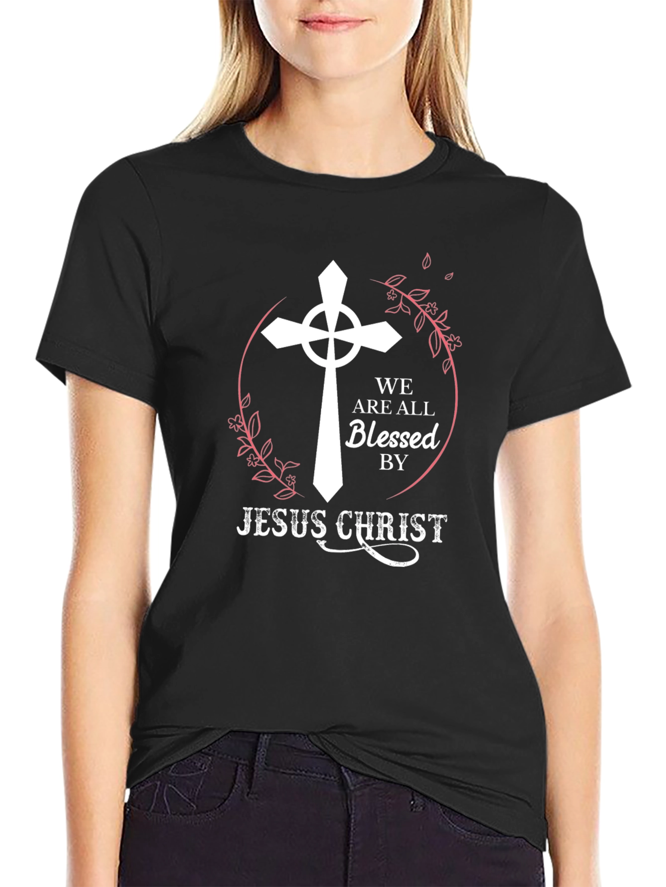 Black Blessed by Jesus Christ Black T-Shirt view 2