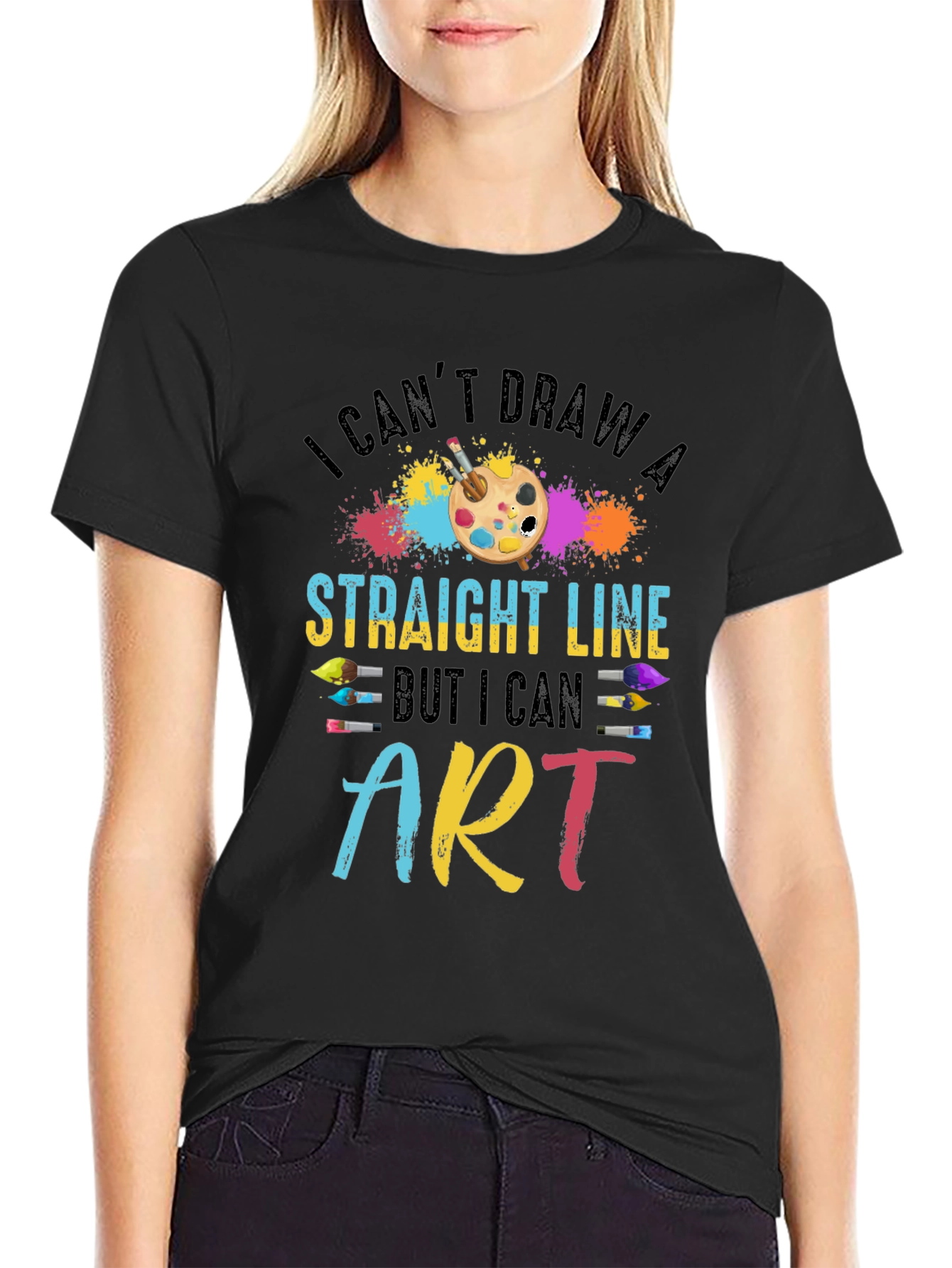 Black Artistic T-Shirt - I Can't Draw a Straight Line view 2