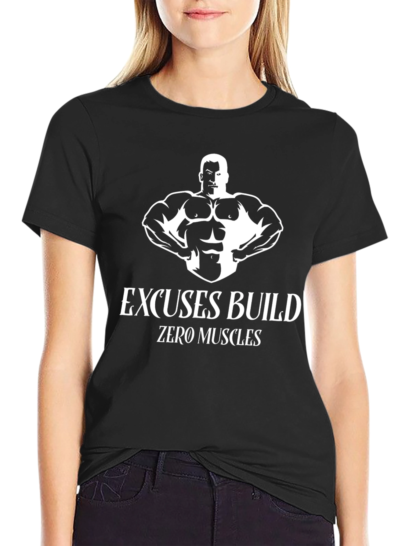 Black Excuses Build Zero Muscles Graphic T-Shirt view 2