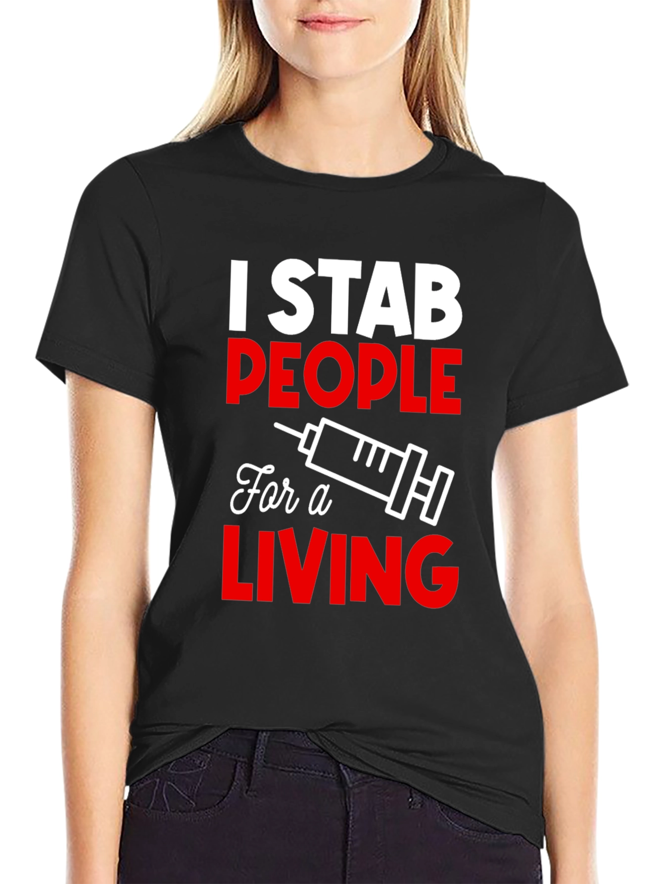 Black I Stab People For a Living T-Shirt - Funny Nurse Tee view 2