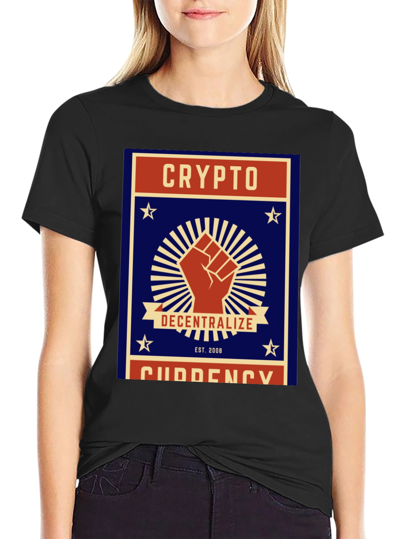 Black Crypto Decentralize T-Shirt - Black Cotton Graphic Tee view 2