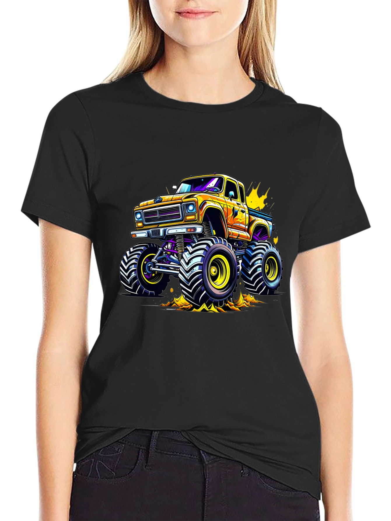 Black Monster Truck Graphic T-Shirt - Bold Cartoon Design view 2