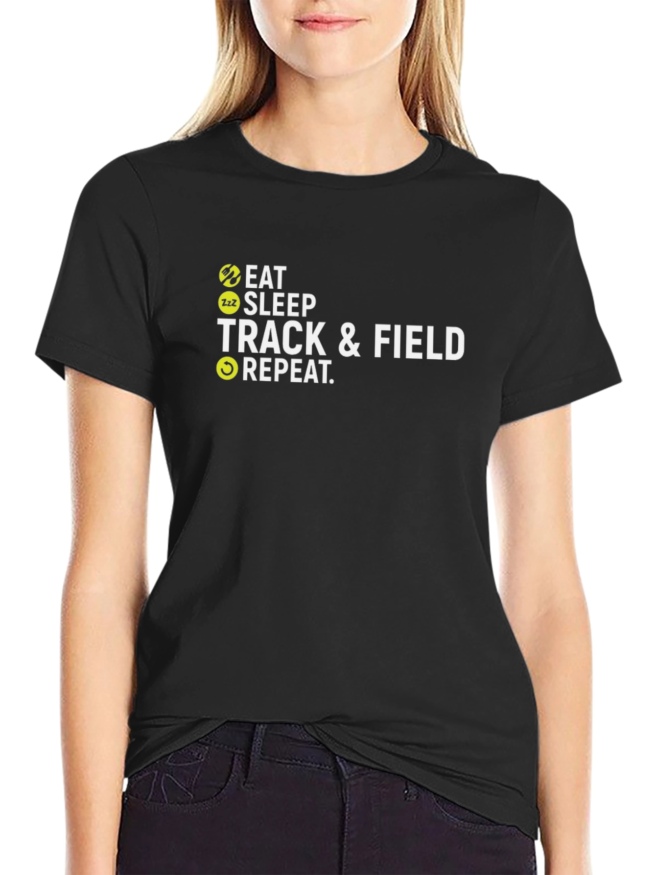 Black Eat Sleep Track & Field Repeat Black T-Shirt view 2