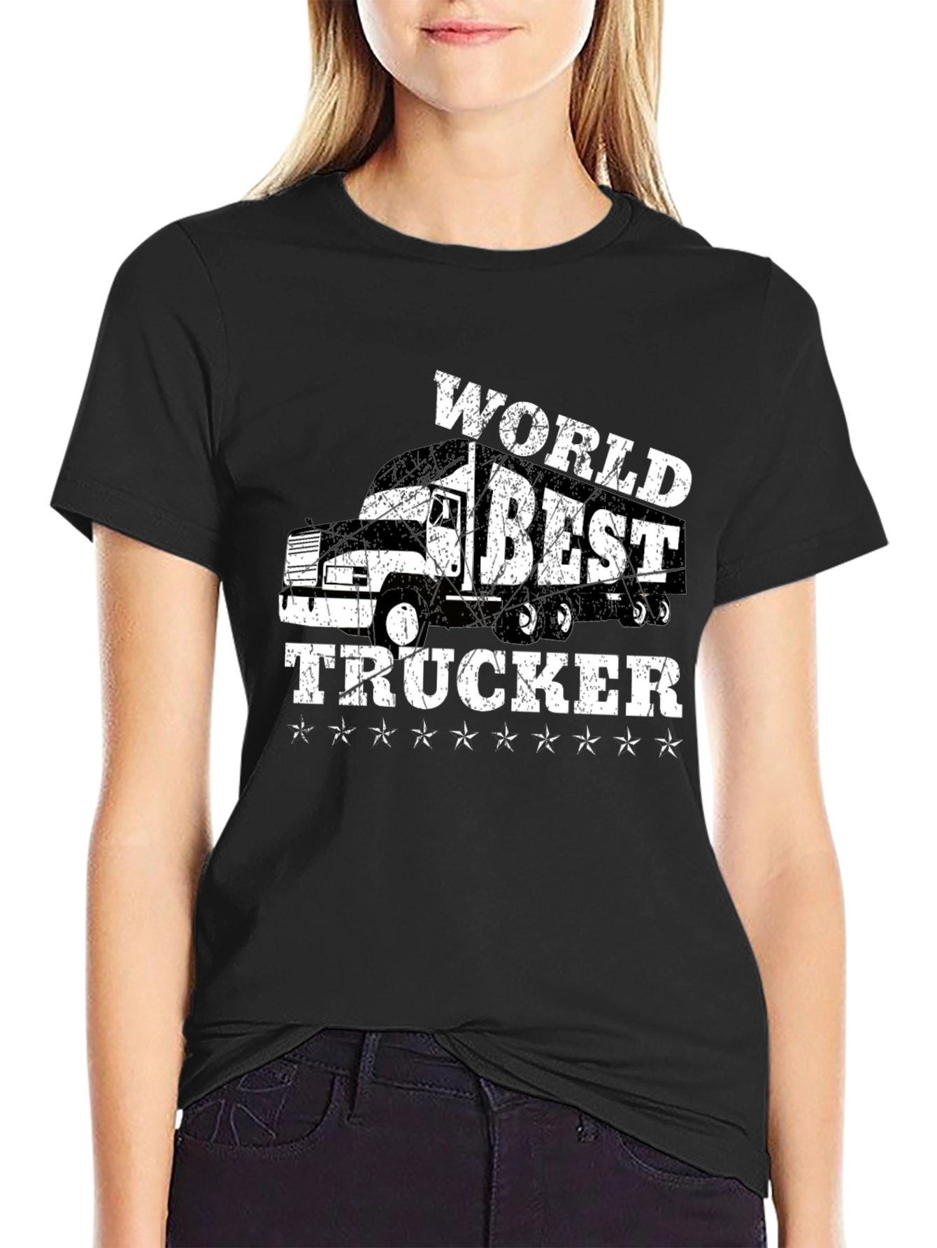 Black World's Best Trucker T-Shirt - Black Cotton Tee view 2