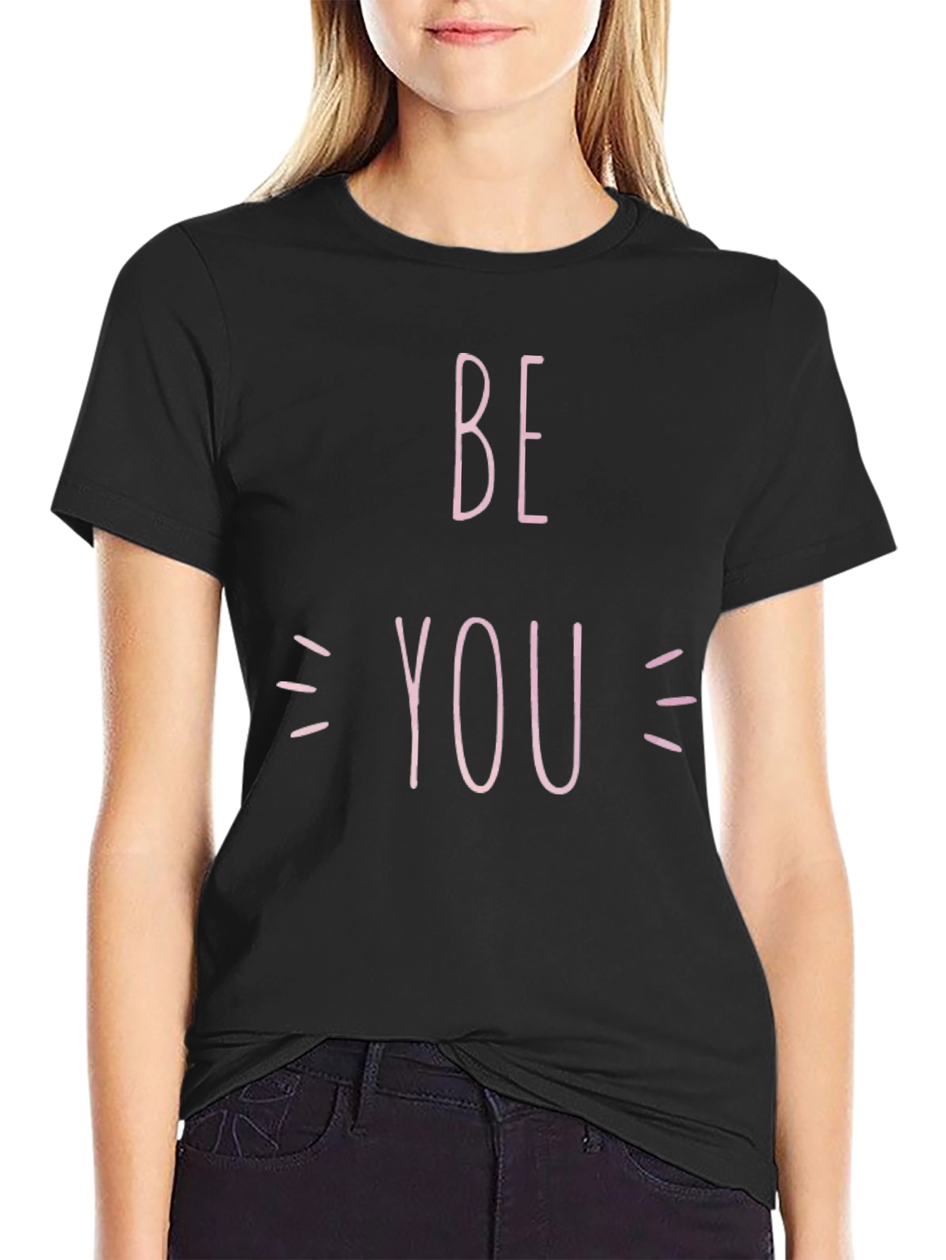 Black Be You T-Shirt - Trendy Short Sleeve Crew Neck Tee view 2