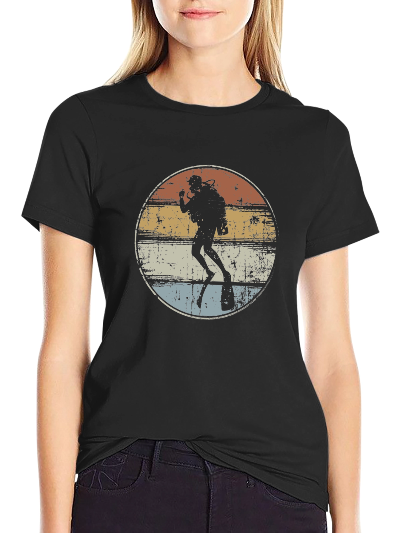 Black Retro Scuba Diver Graphic T-Shirt view 2