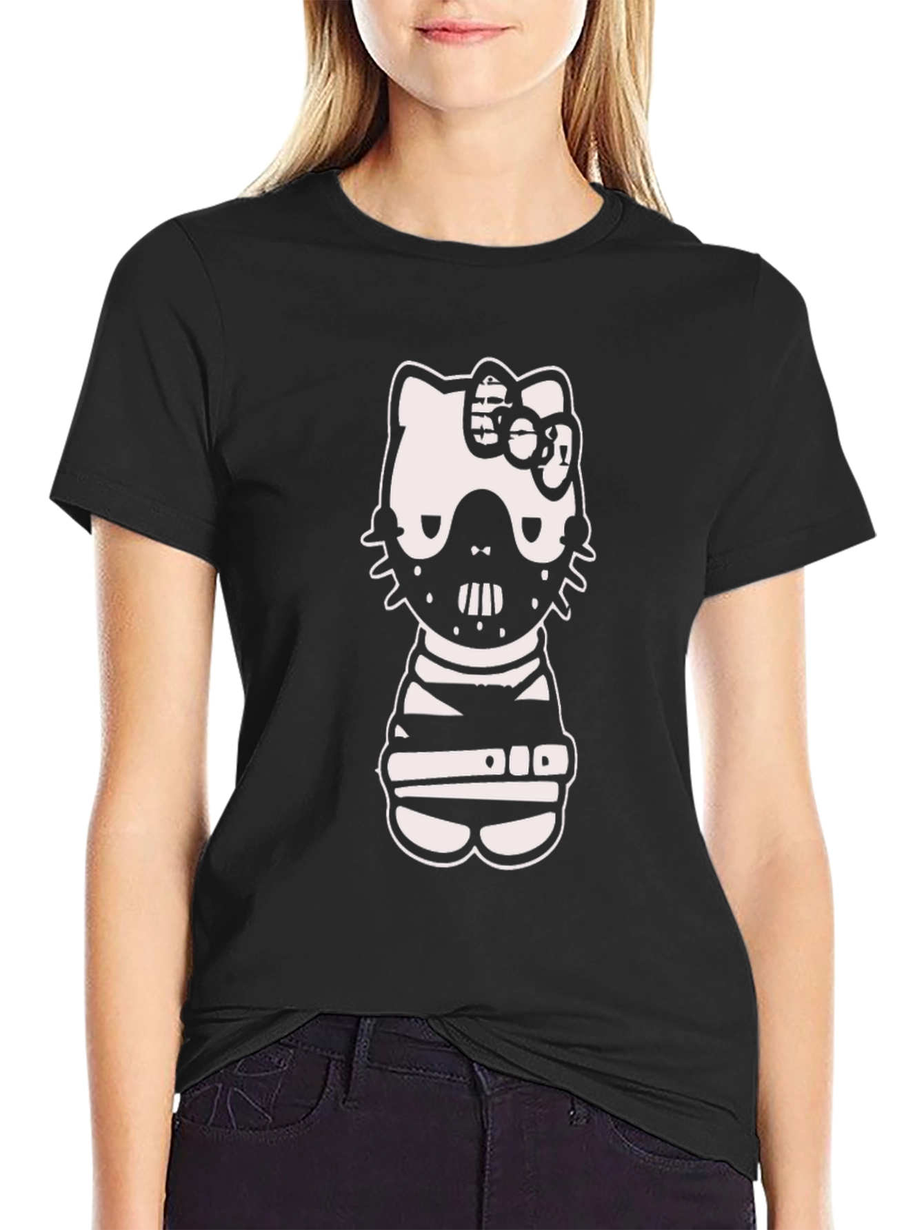 Black Hello Kitty Hannibal Lecter T-Shirt view 2
