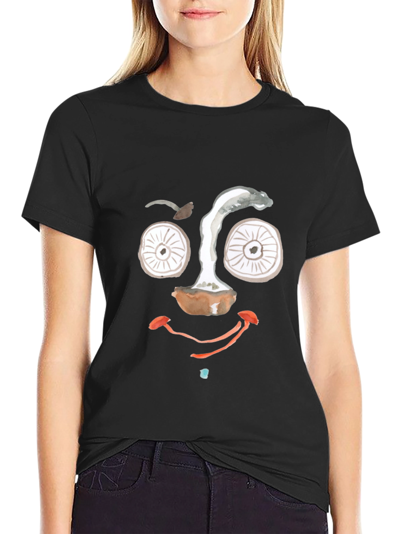 Black Mushroom Face Graphic Tee - Funky Black T-Shirt view 2