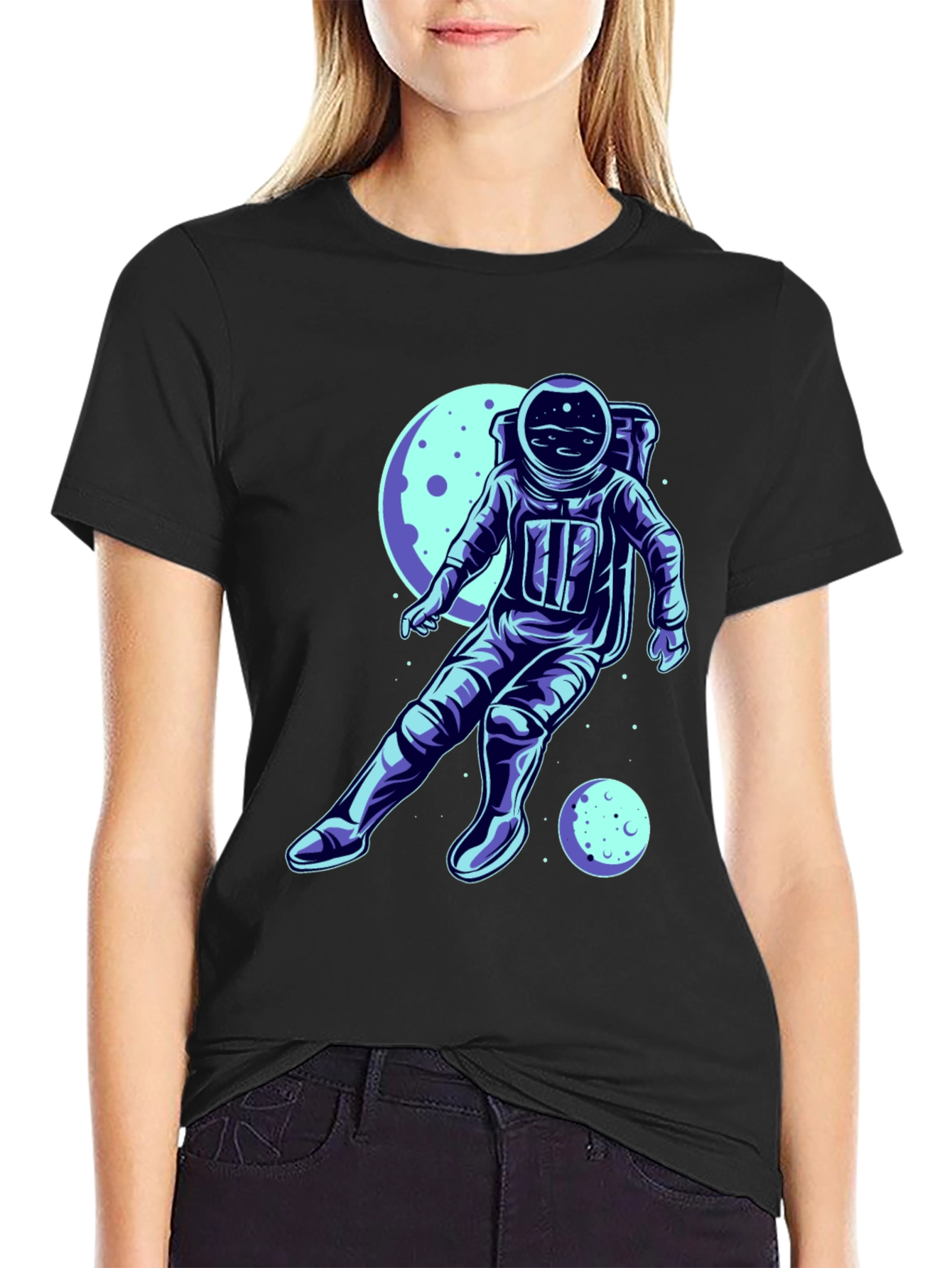 Black Astronaut Graphic Tee - Space Adventure Shirt view 2