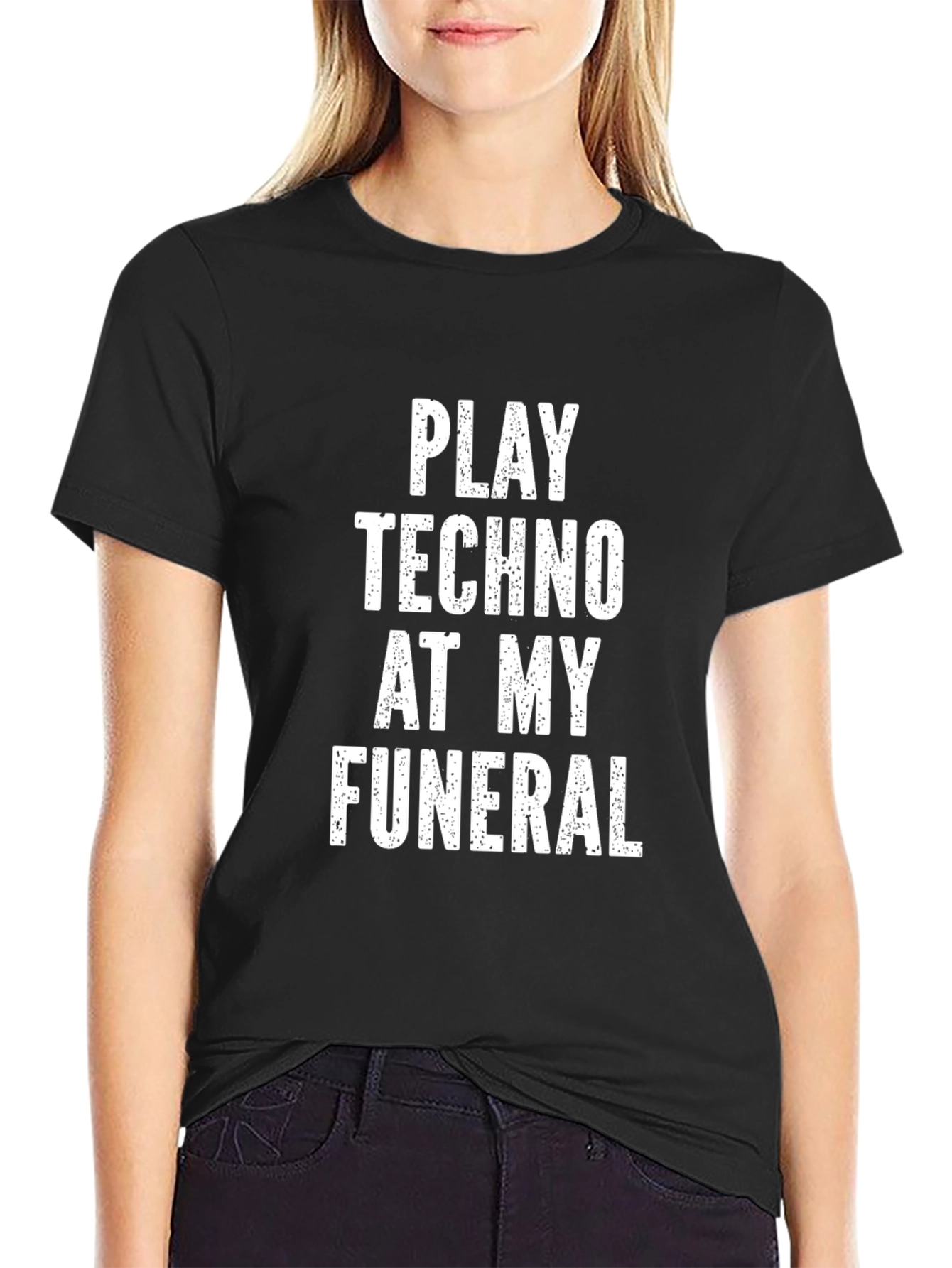 Black Play Techno at My Funeral Graphic Tee view 2