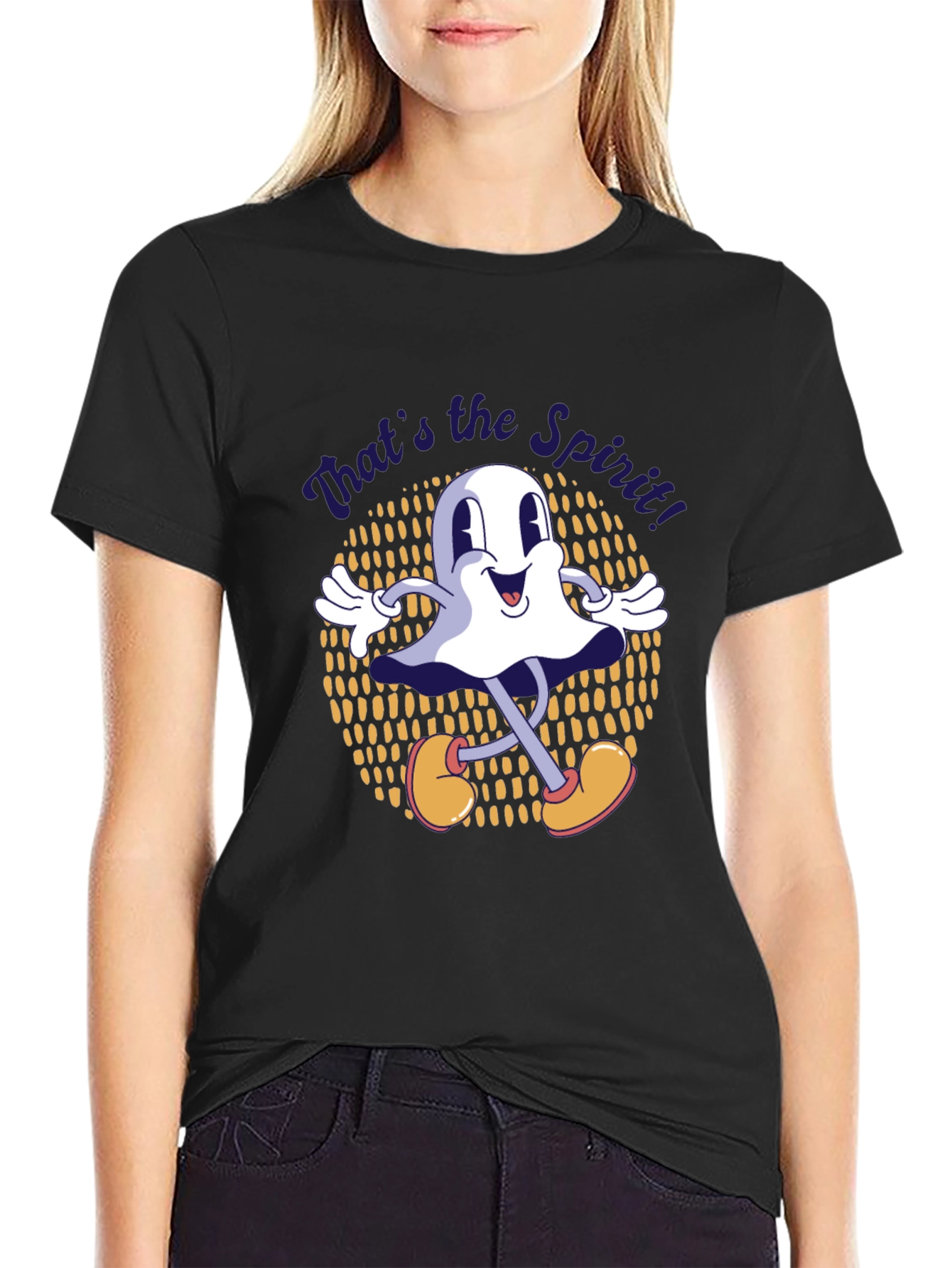 Black Retro Cartoon Ghost T-Shirt - That's the Spirit! view 2