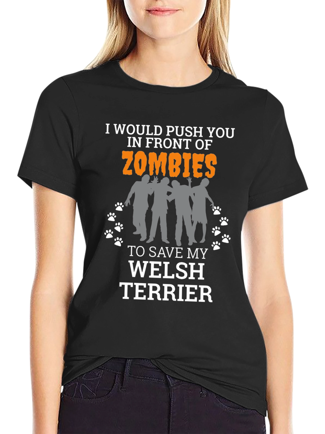 Black Funny Welsh Terrier Zombie T-Shirt view 2