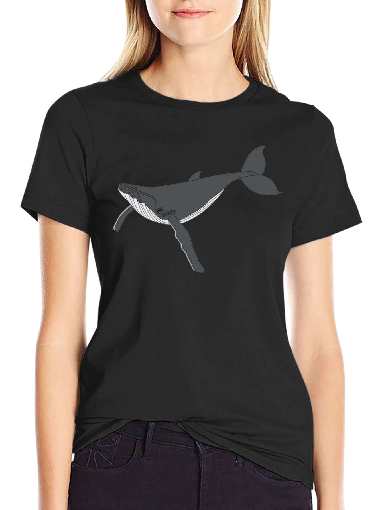 Black Whale Graphic Tee - Black Casual T-Shirt view 2