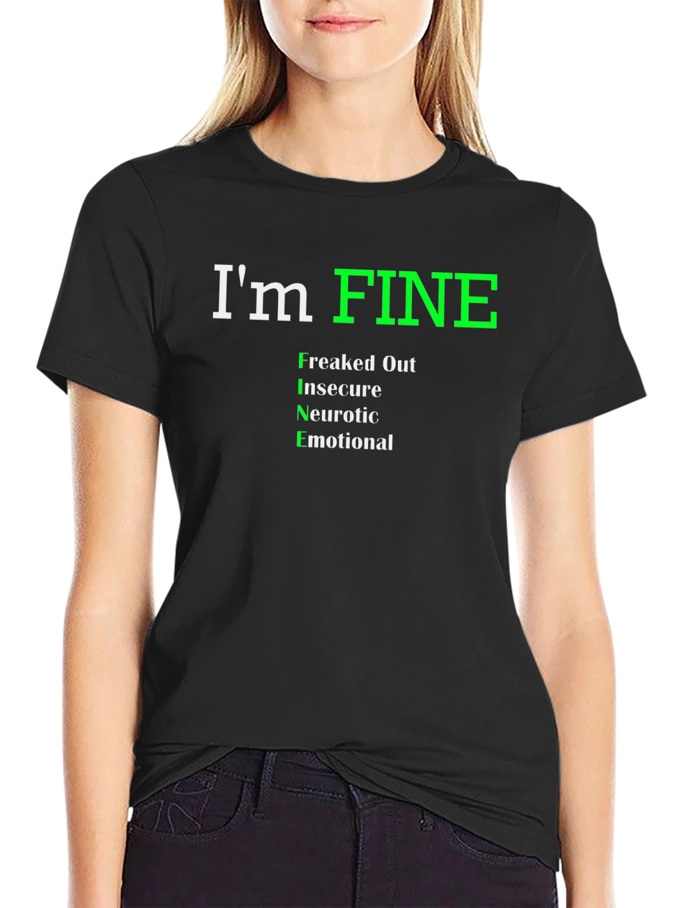 Black I'm Fine Funny Graphic T-Shirt view 2