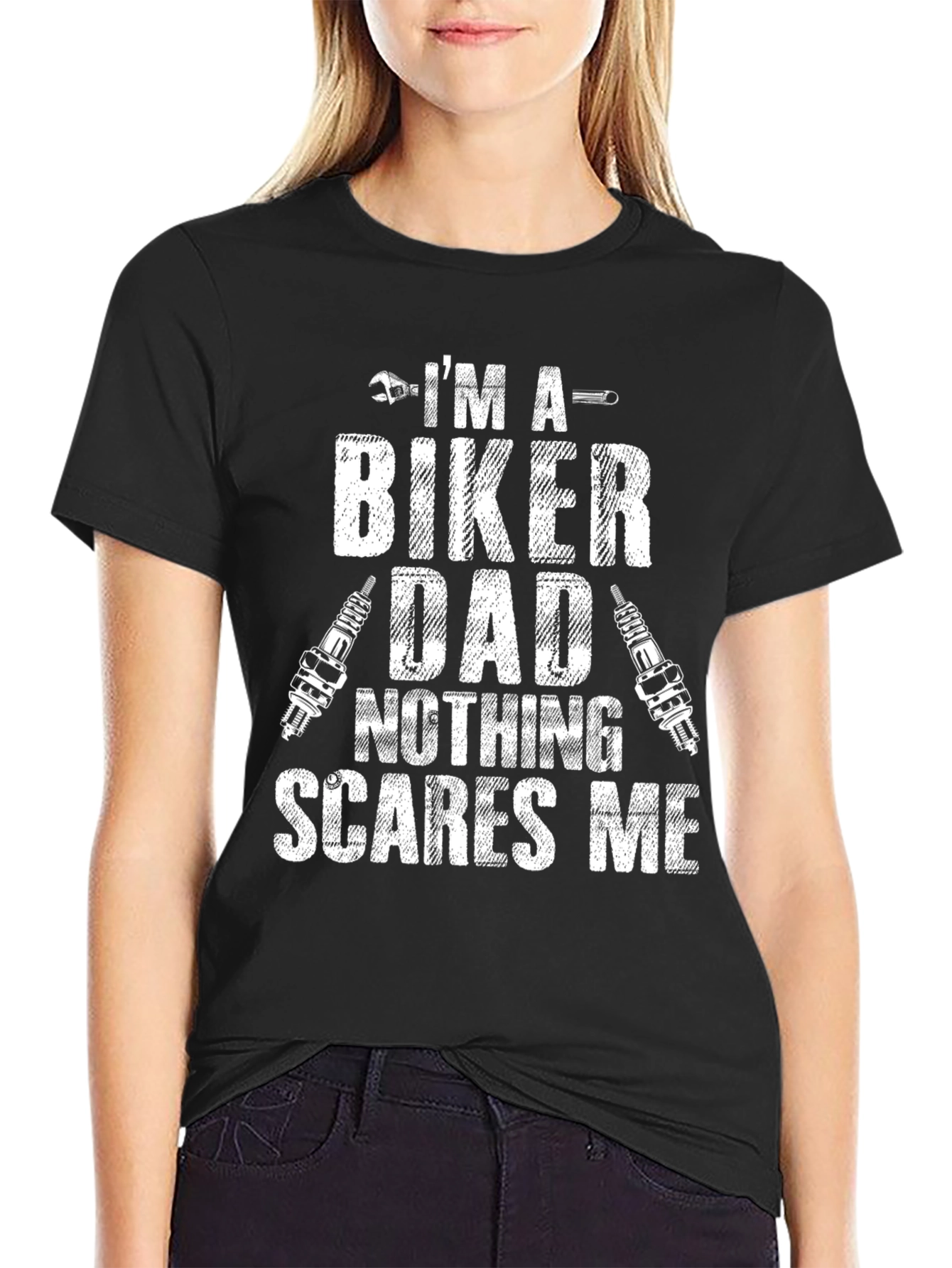 Black Biker Dad T-Shirt - Nothing Scares Me - Motorcycle Rider view 2