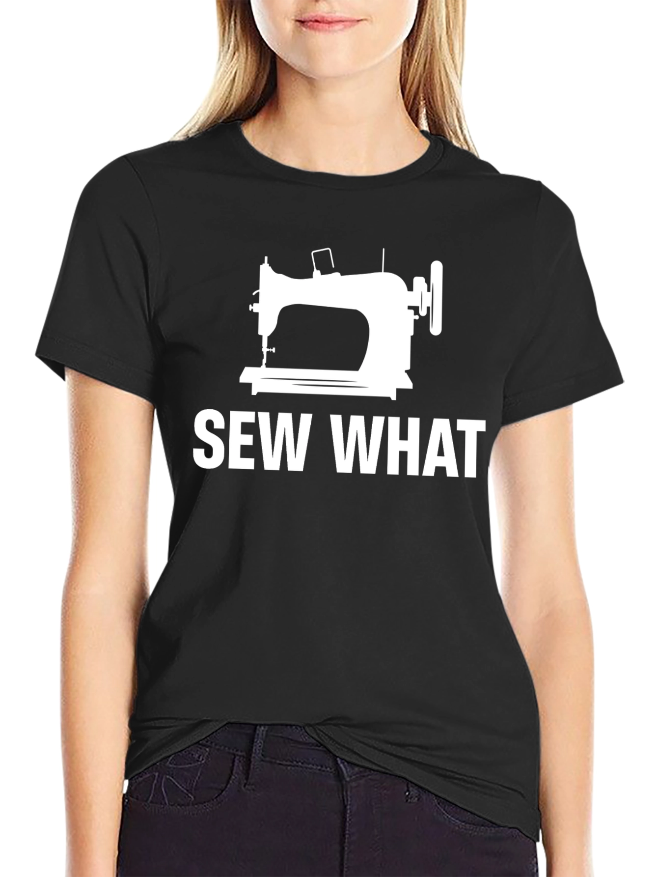 Black Sew What? Funny Sewing Machine T-Shirt view 2