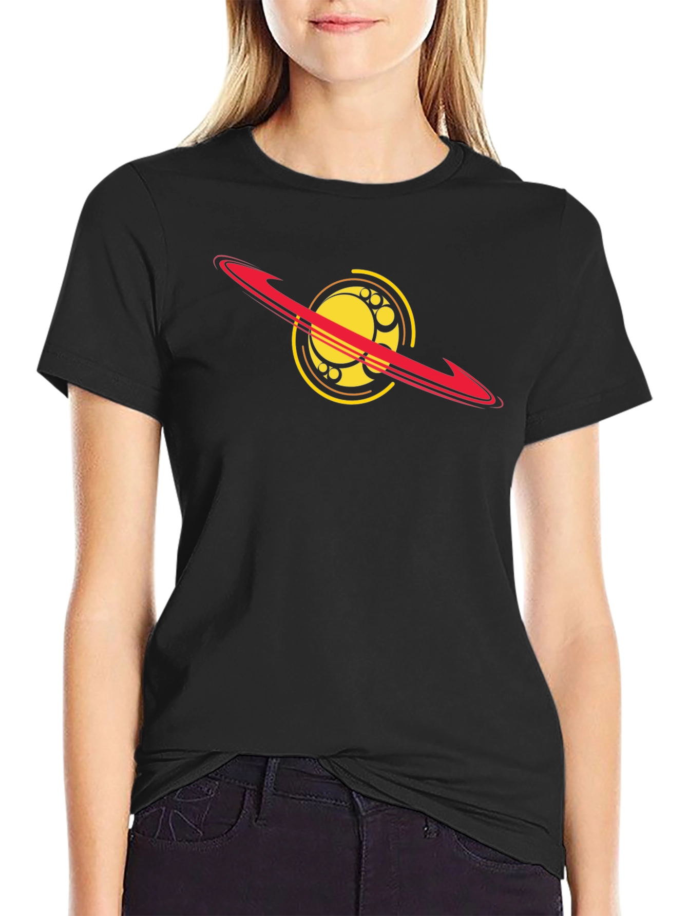 Black Cosmic Saturn Graphic Tee - Black Cotton Blend view 2