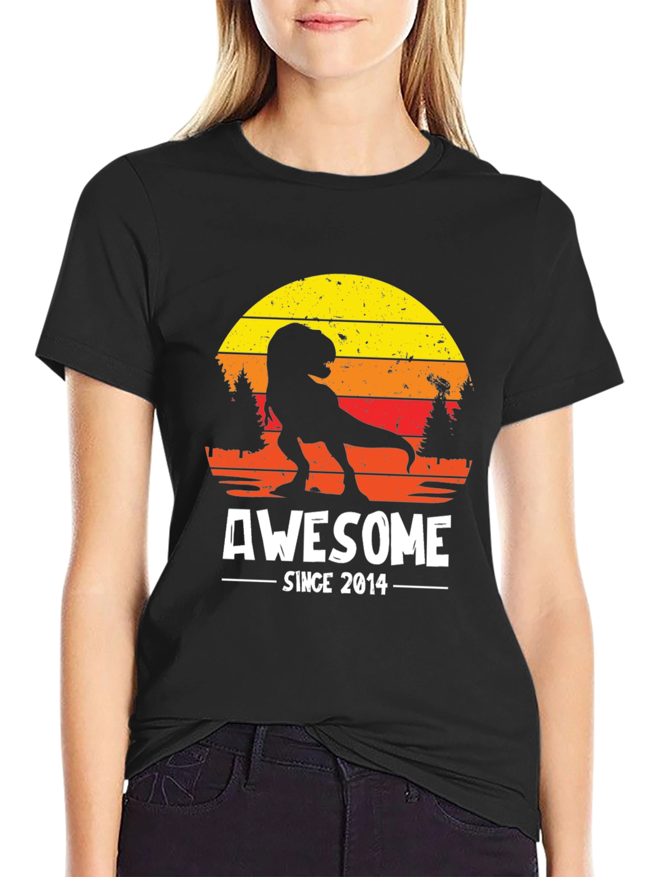 Black Awesome Since 2014 Dinosaur T-Shirt view 2
