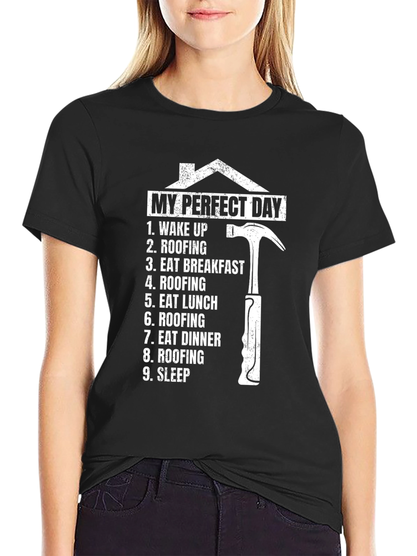 Black Roofer's Perfect Day T-Shirt - Funny Roofing Gift view 2