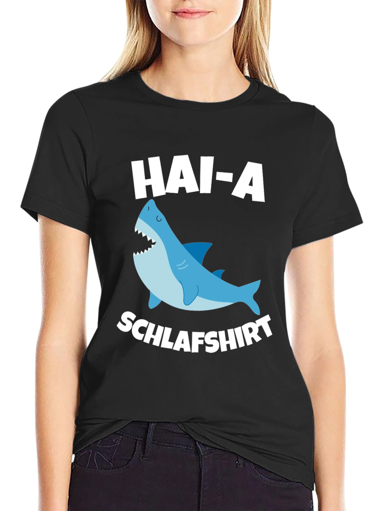 Black Funny Shark T-Shirt - Hai-A Schlafshirt view 2