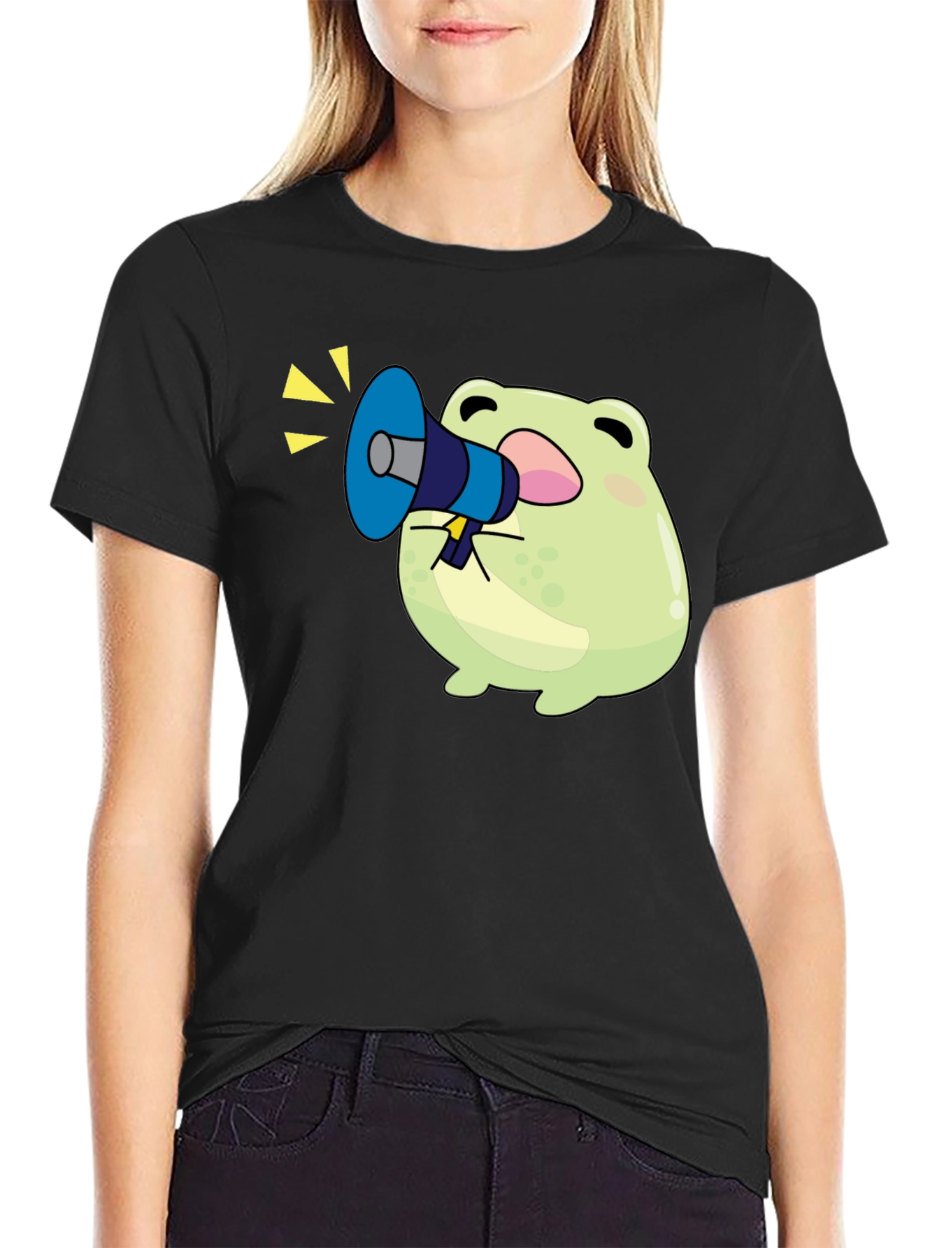 Black Frog with Megaphone T-Shirt - Black Graphic Tee view 2