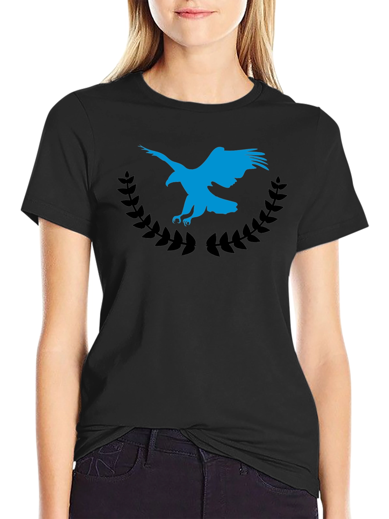 Black Eagle Crest Graphic Tee - Soft Black Cotton Blend view 2