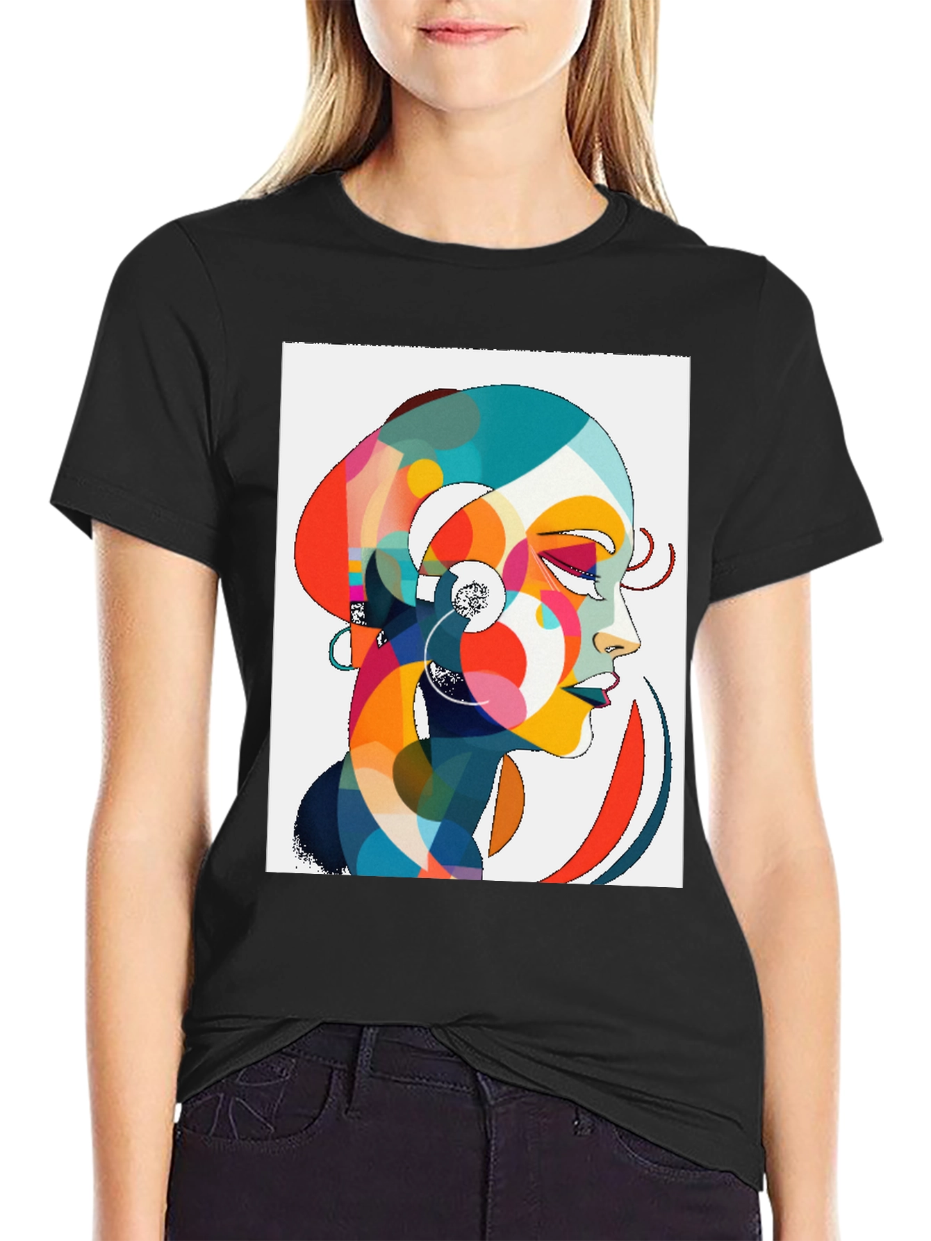 Black Abstract Woman Graphic Tee - Stylish Comfort view 2