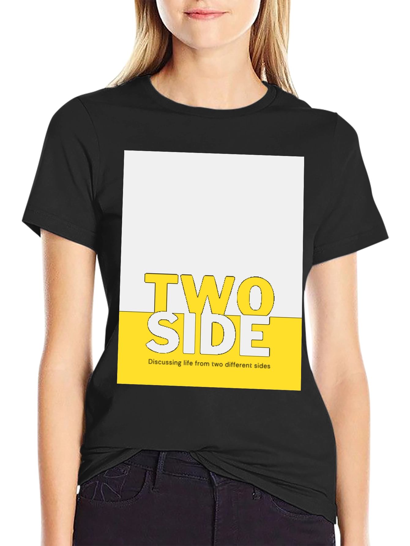 Black Two Side Graphic Print T-Shirt view 2