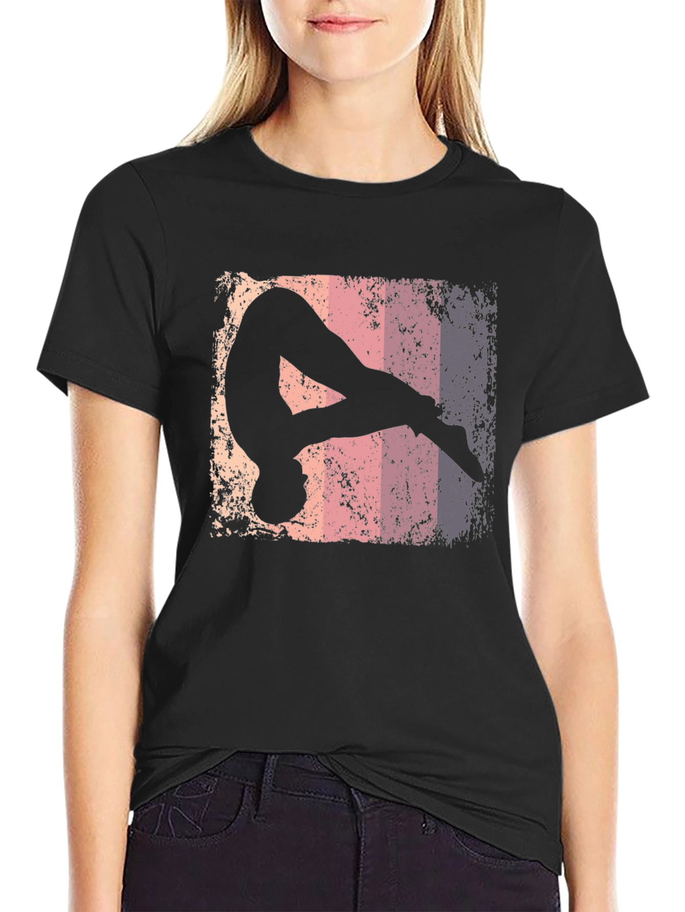 Black Retro Gymnastics Silhouette Graphic Tee view 2