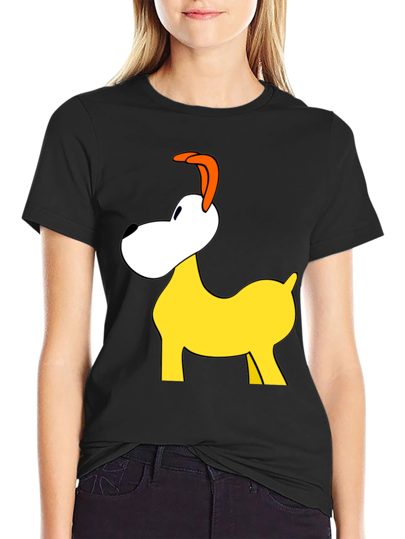 Black Cartoon Dog Graphic Tee - Black Cotton Blend Shirt view 2