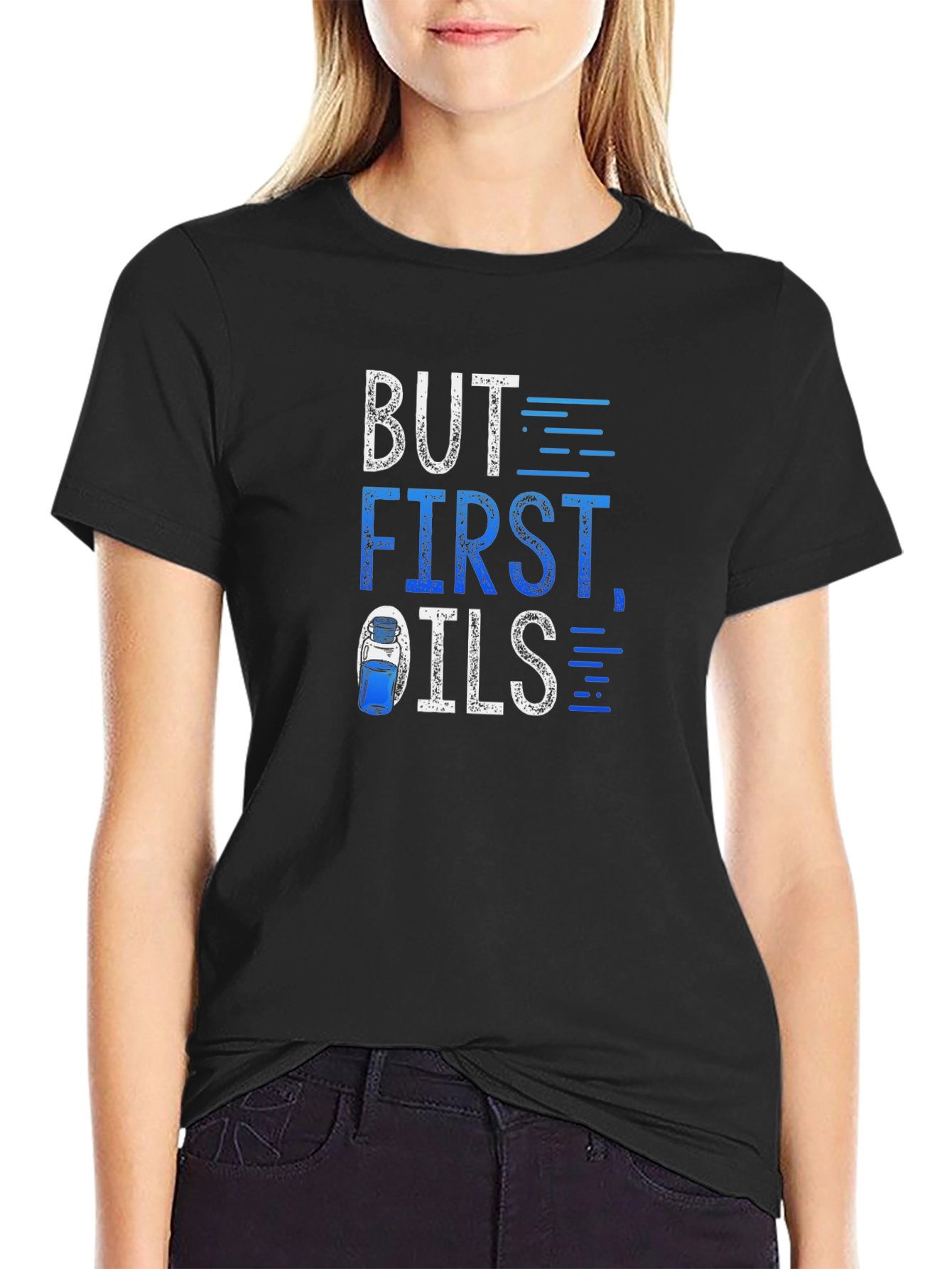 Black But First Oils T-Shirt - Essential Oil Fan Apparel view 2