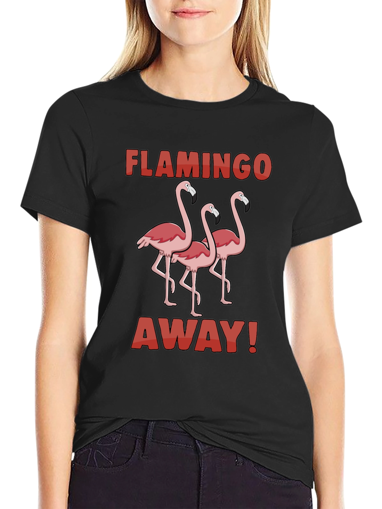Black Flamingo Away Graphic Tee - Black Cotton T-Shirt view 2
