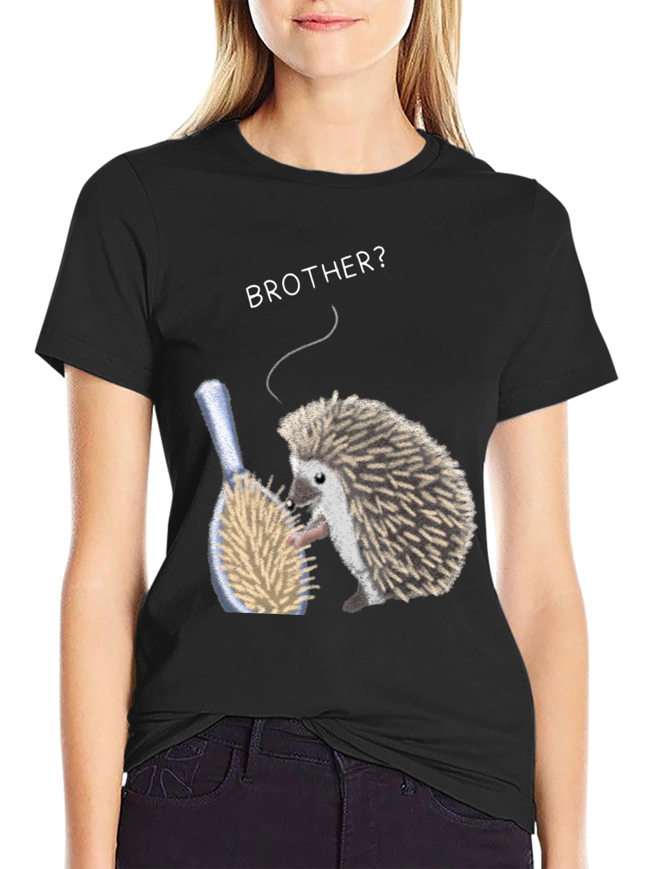 Black Brother Hedgehog Graphic Tee - Quirky Animal Shirt view 2