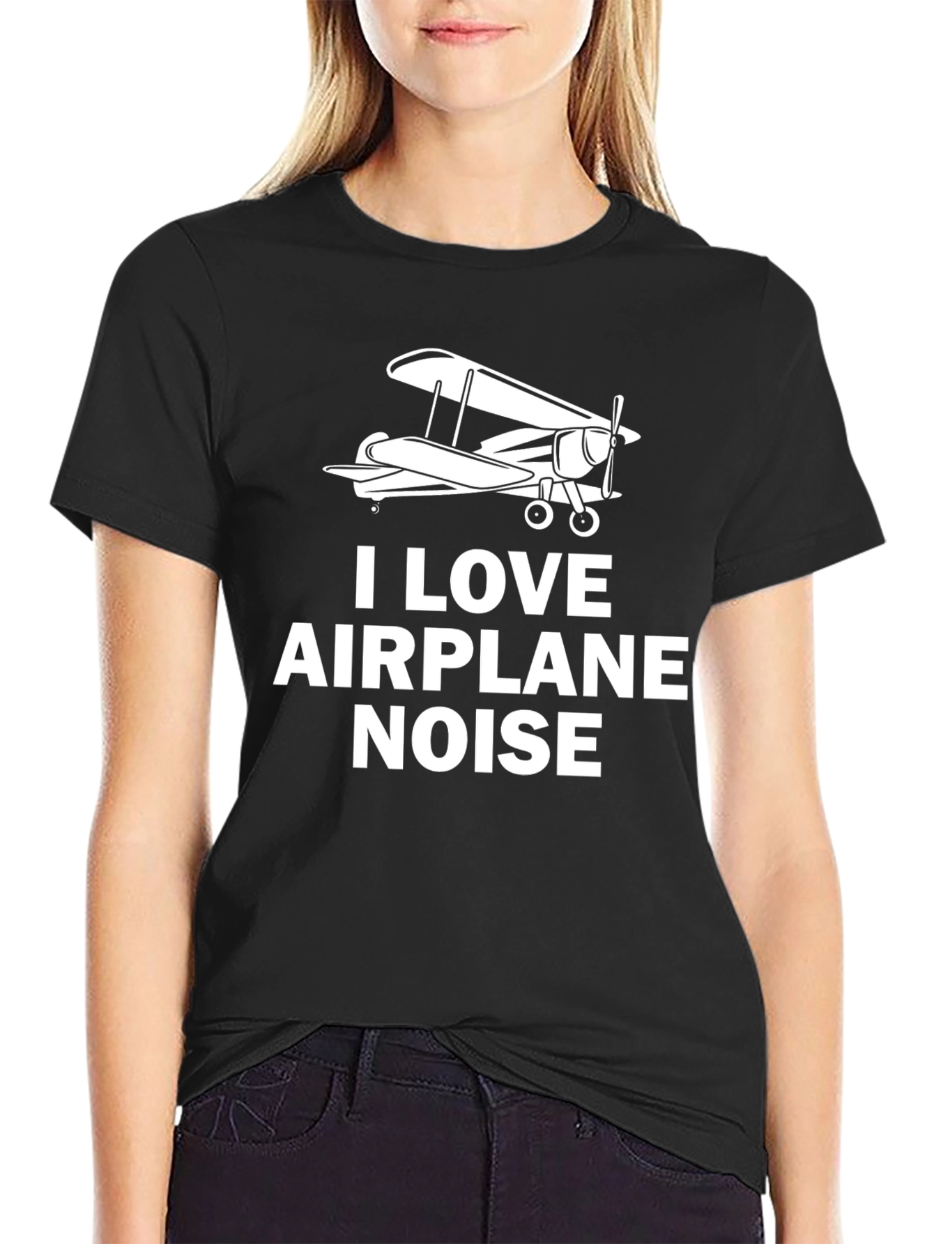 Black I Love Airplane Noise Black T-Shirt view 2