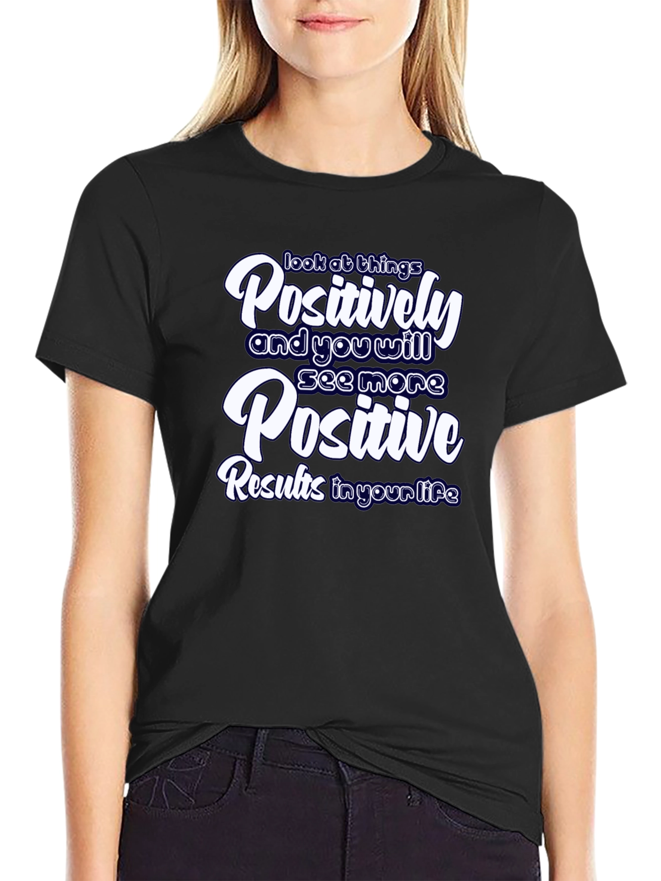 Black Positive Results Graphic Tee - Motivational Black T-Shirt view 2