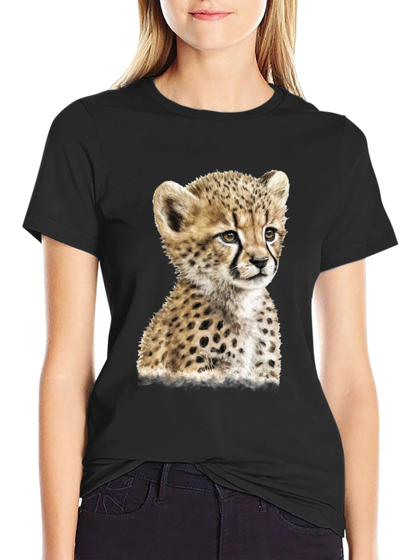 Black Cheetah Cub Graphic Black T-Shirt view 2