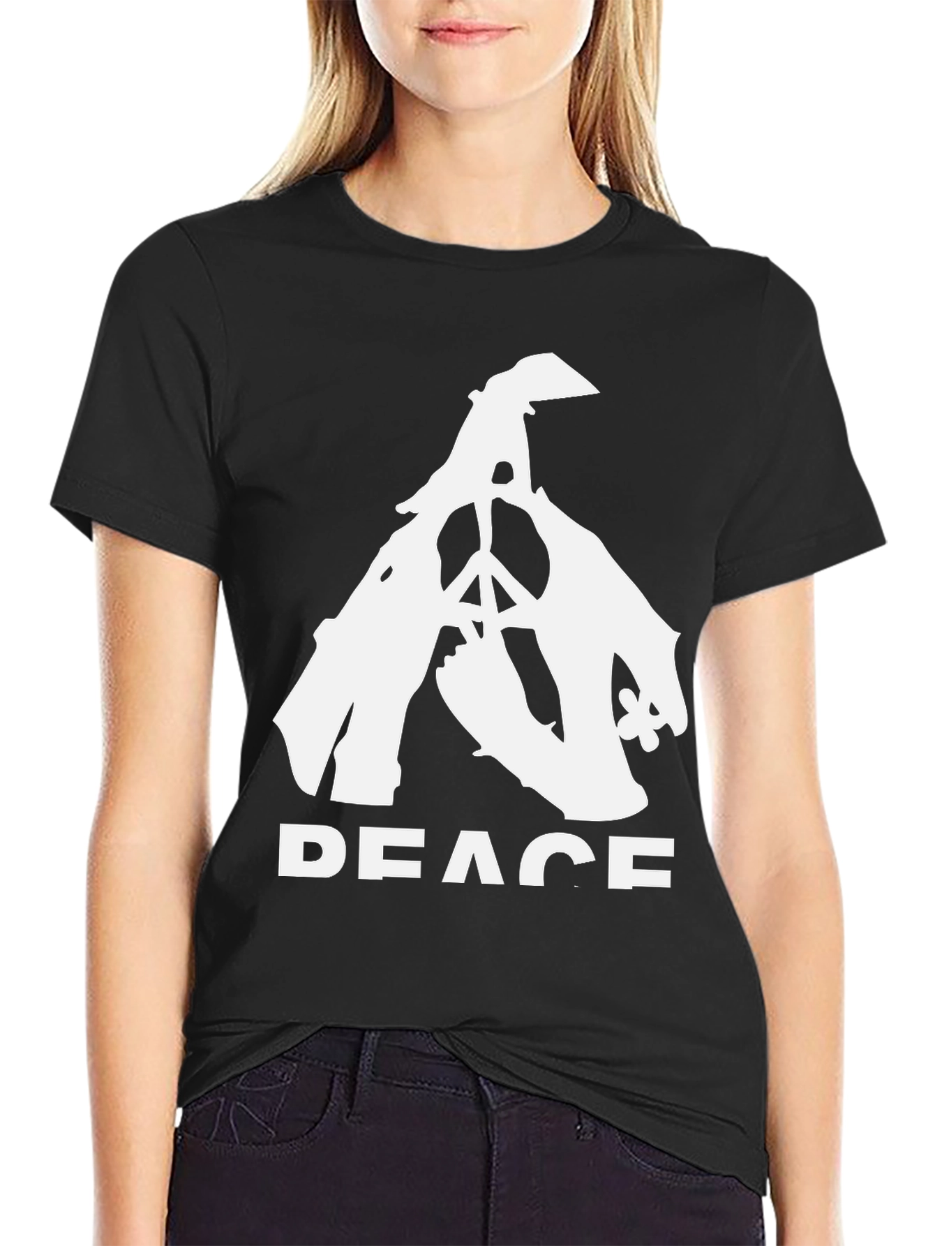 Black Peace Dove T-Shirt - Black Cotton Blend Tee view 2
