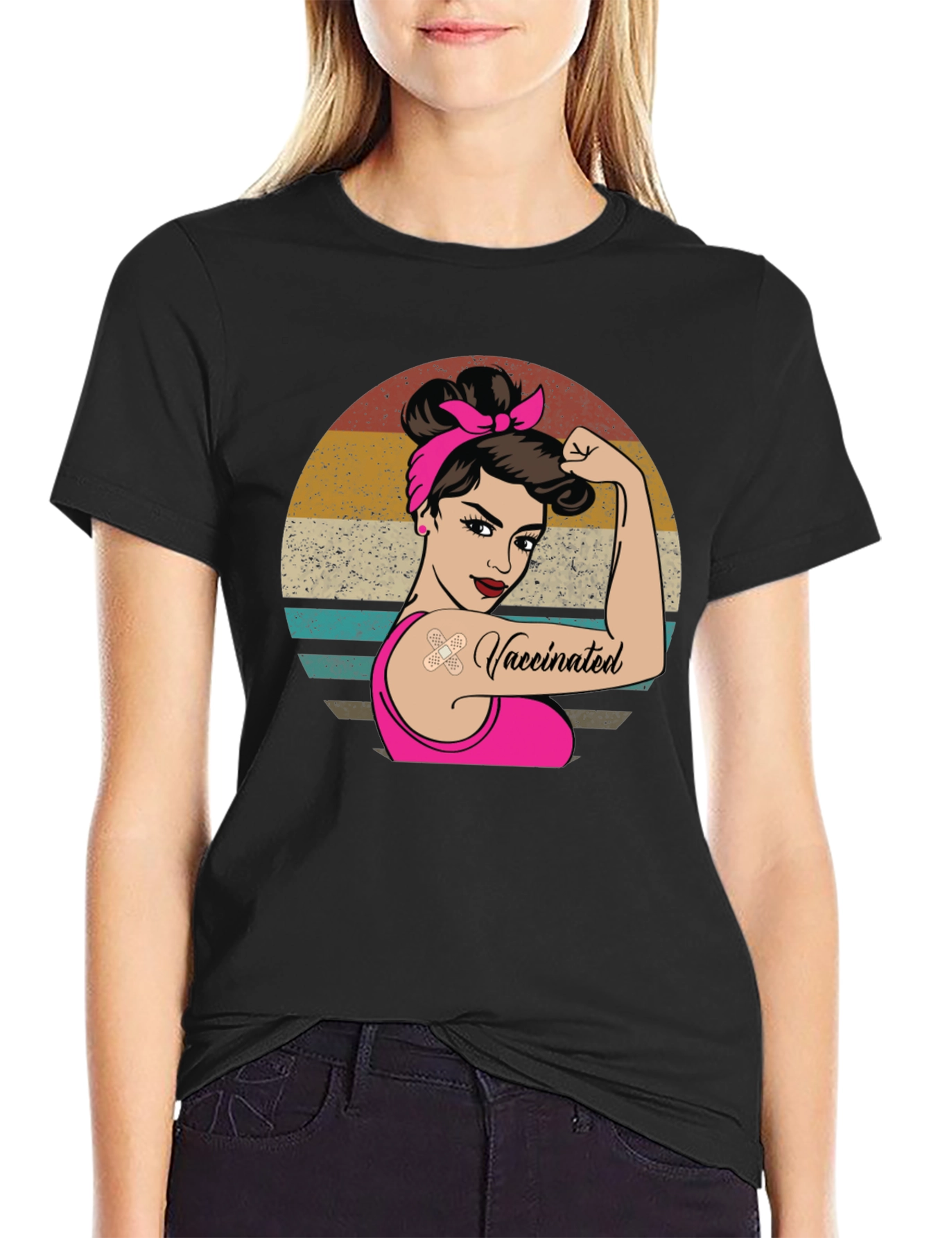 Black Vaccinated Woman Graphic Tee - Retro Design view 2