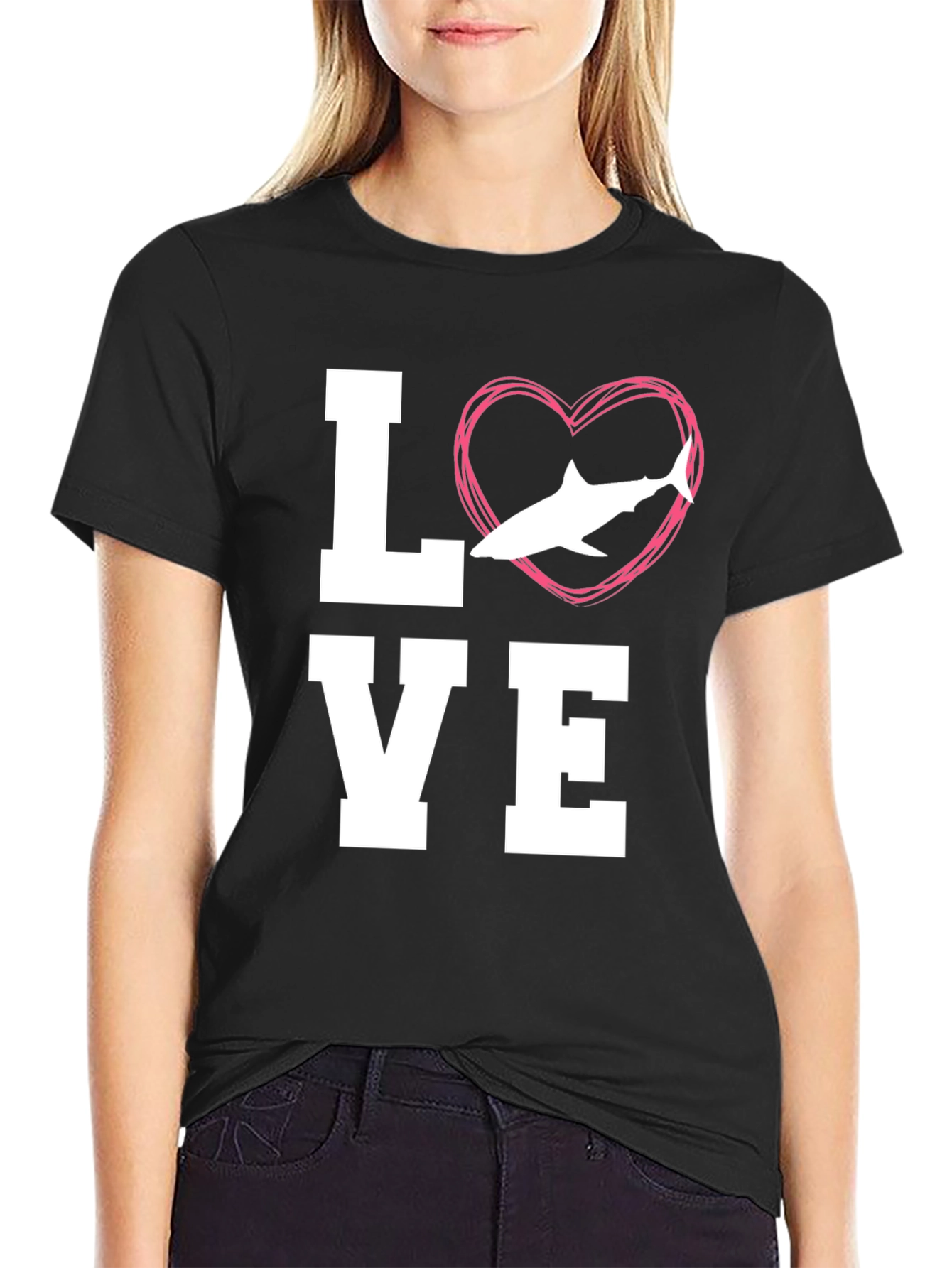 Black Love Shark Black T-Shirt - Animal Lover Tee view 2