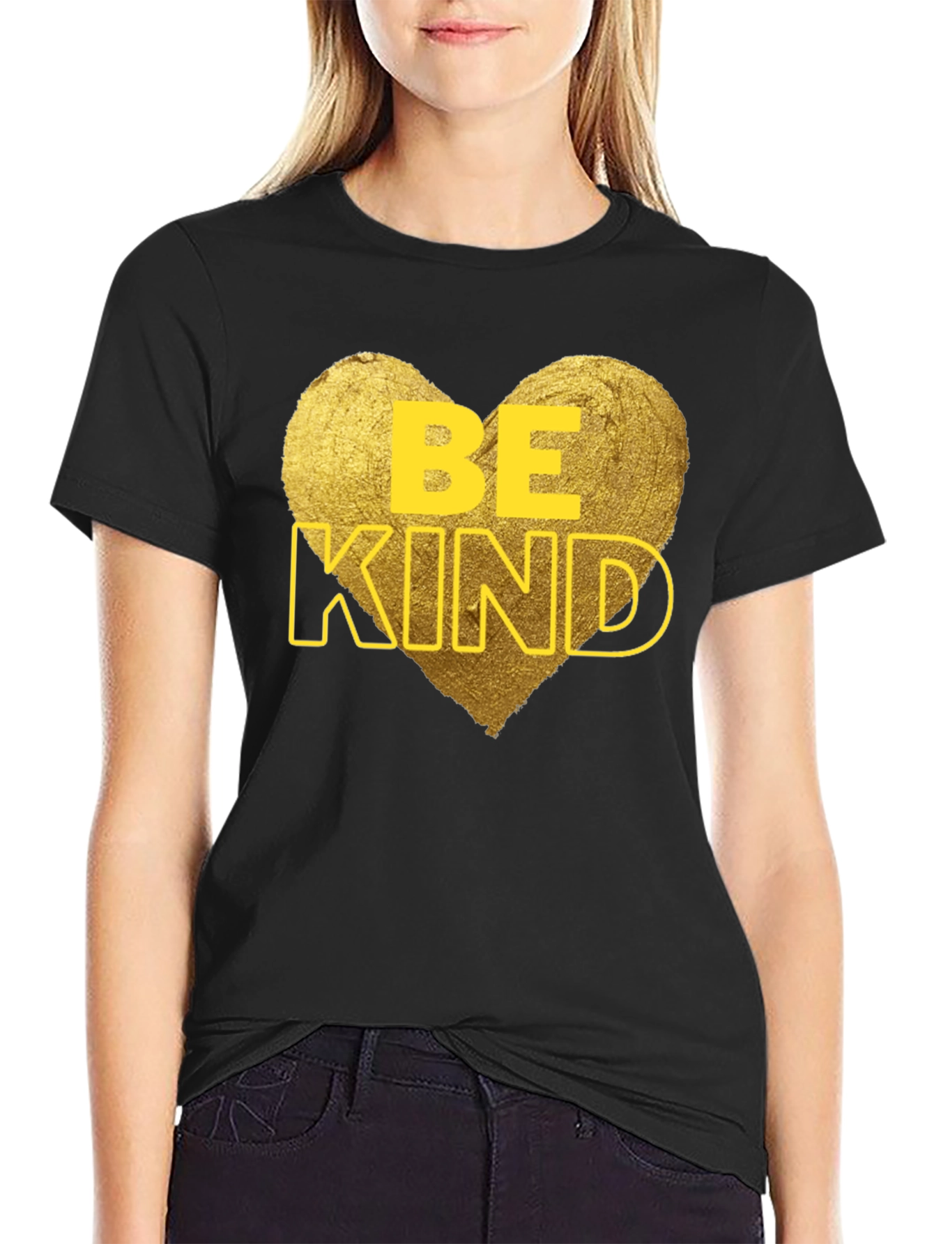Black Be Kind Heart Graphic Tee - Black Cotton Casual T-Shirt view 2