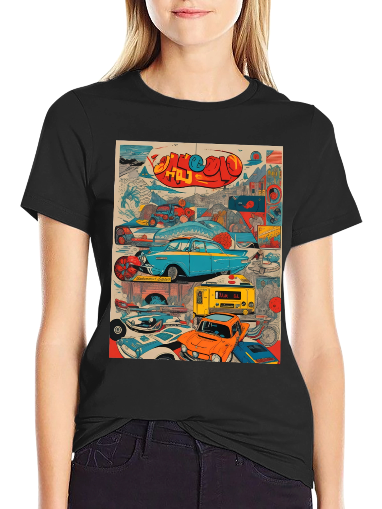Retro Car Collage Graphic Tee - 2