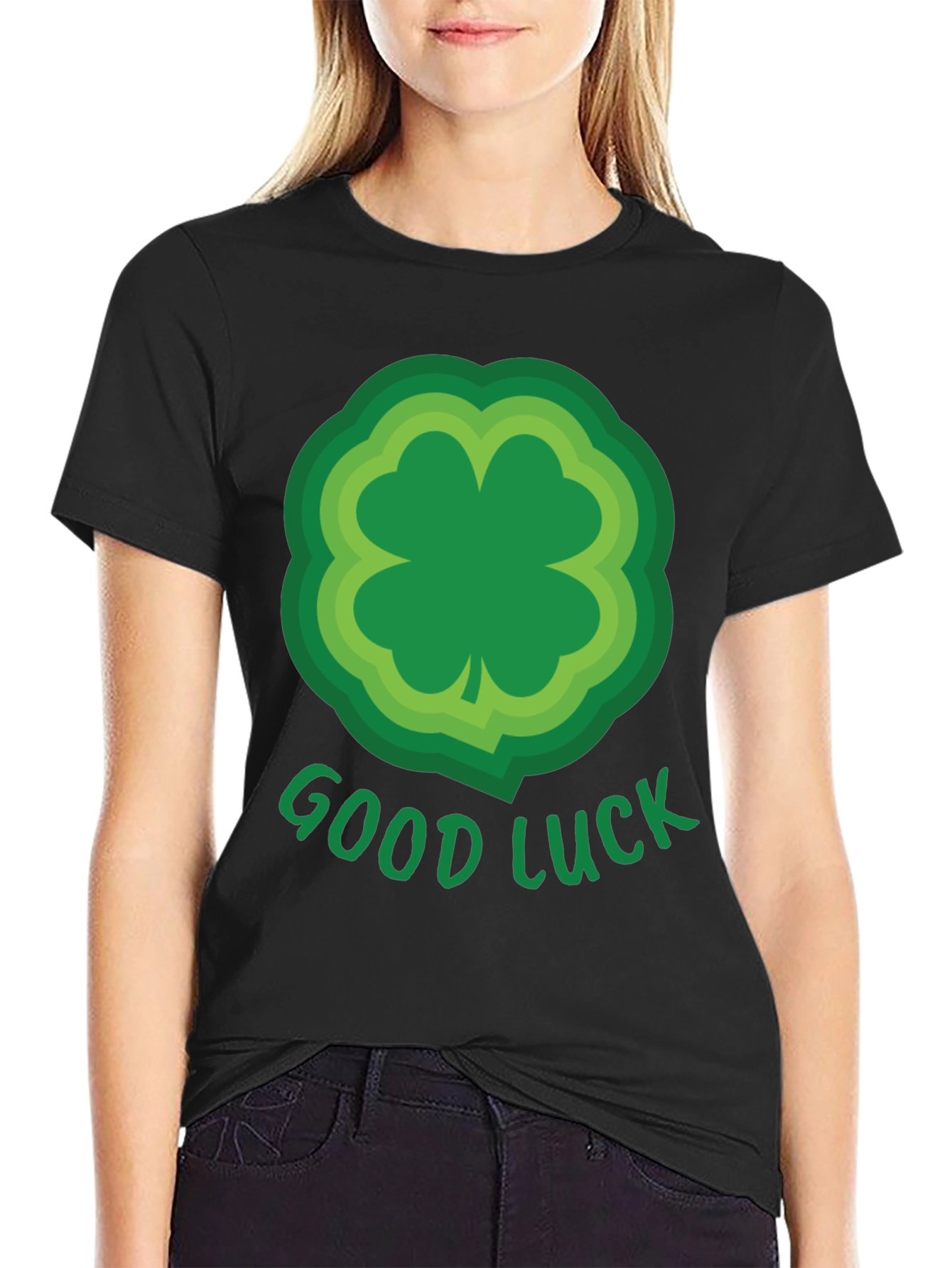 Black Good Luck Shamrock T-Shirt - St. Patrick's Day Tee view 2