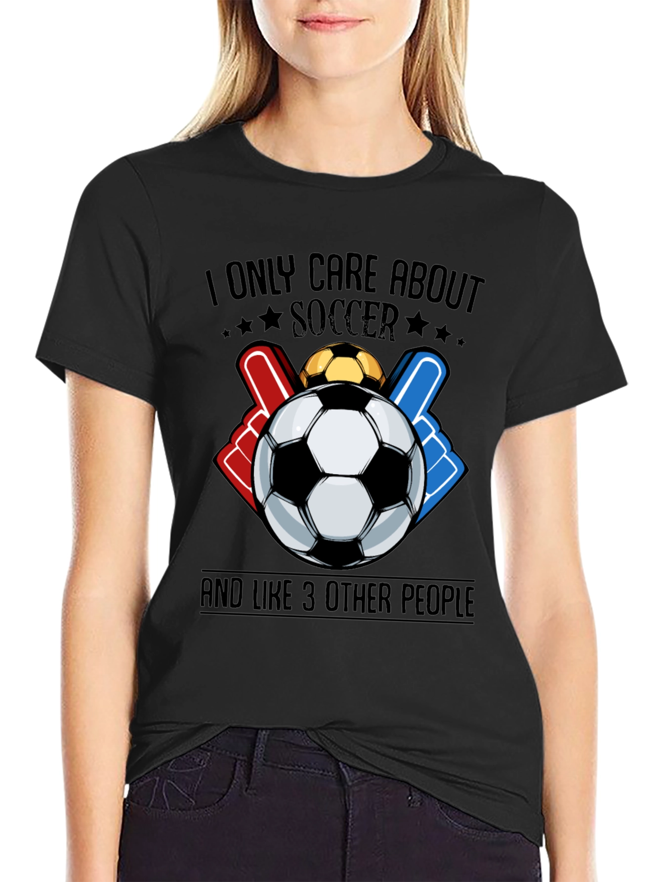 Black Soccer Fan Graphic Tee - I Only Care About Soccer T-Shirt view 2