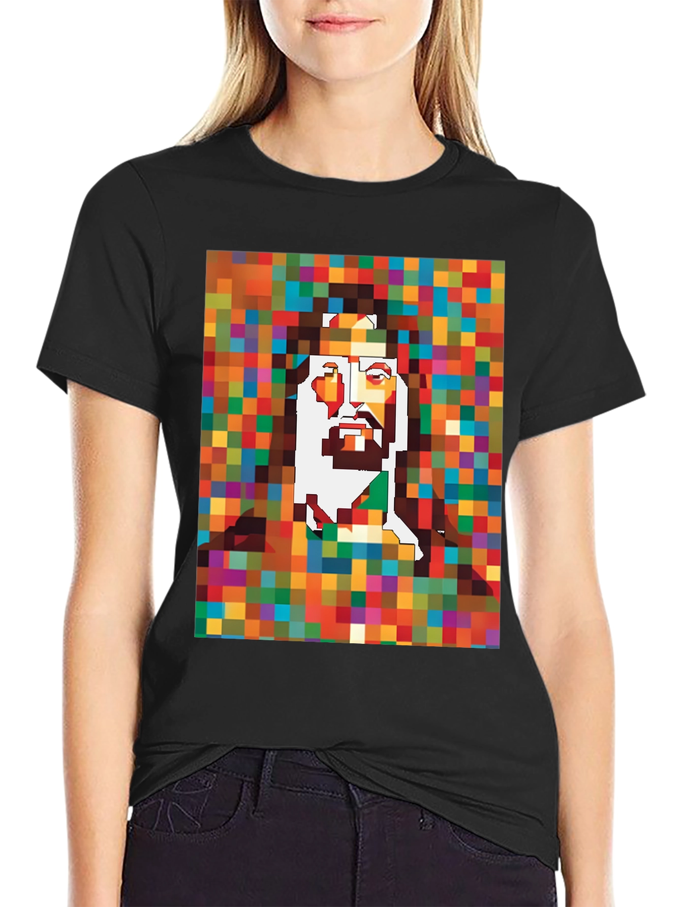 Black Pixel Jesus Graphic Tee - Black view 2