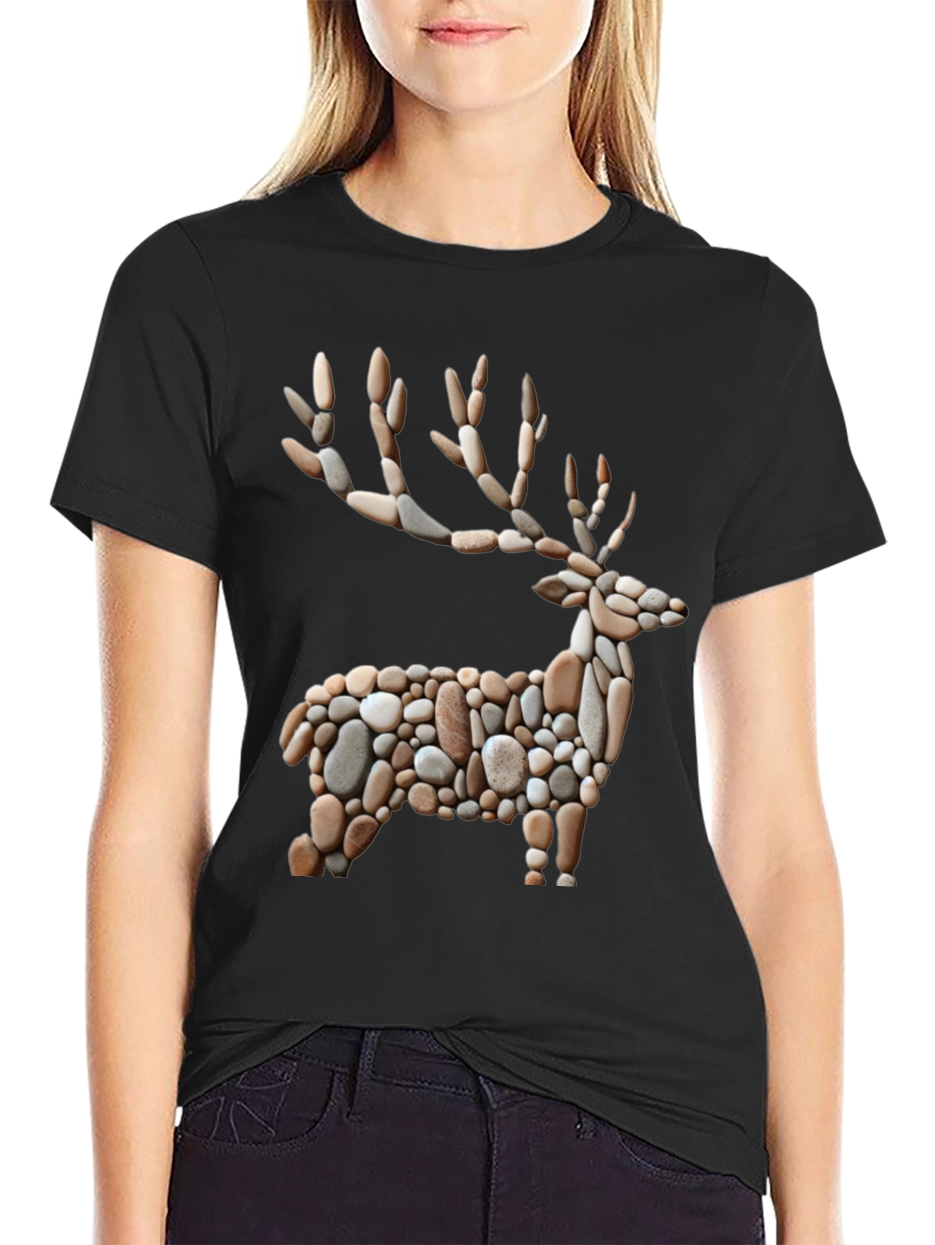 Black Stone Deer Graphic Tee - Unique Nature Inspired Design view 2
