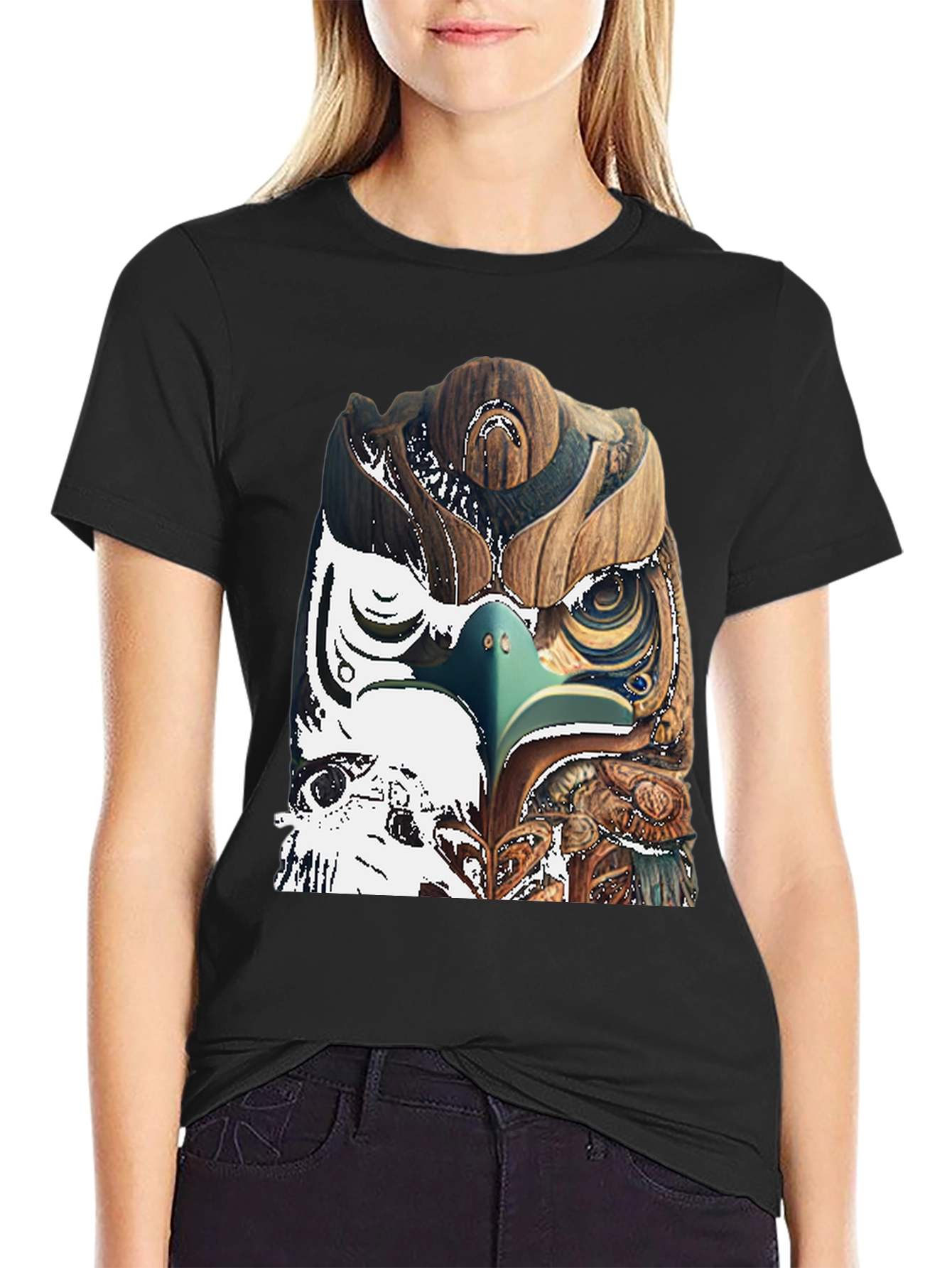 Black Wood Owl Graphic Tee - Unique Nature Style view 2