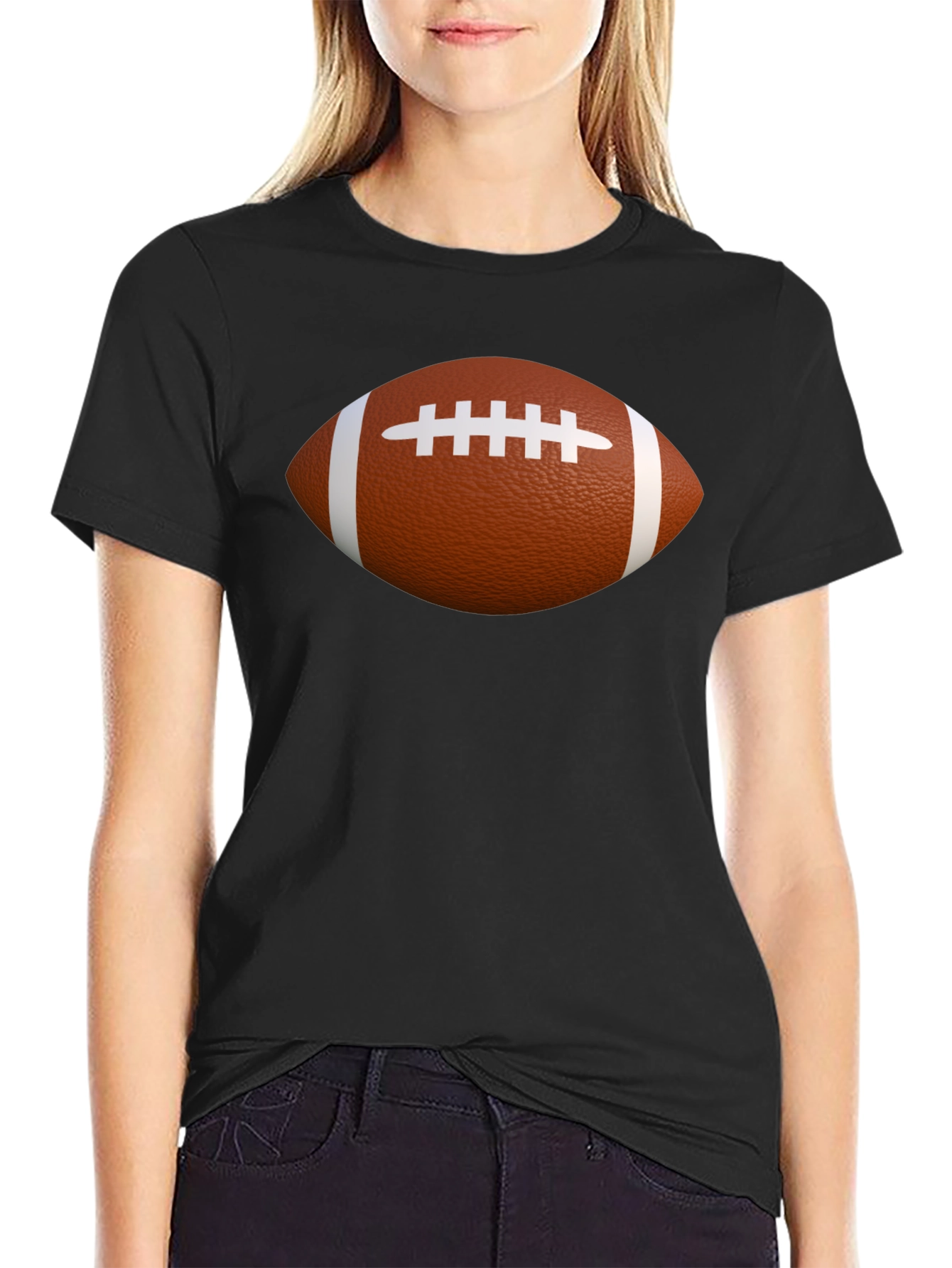 Black Football Graphic T-Shirt - Casual Cotton Tee view 2