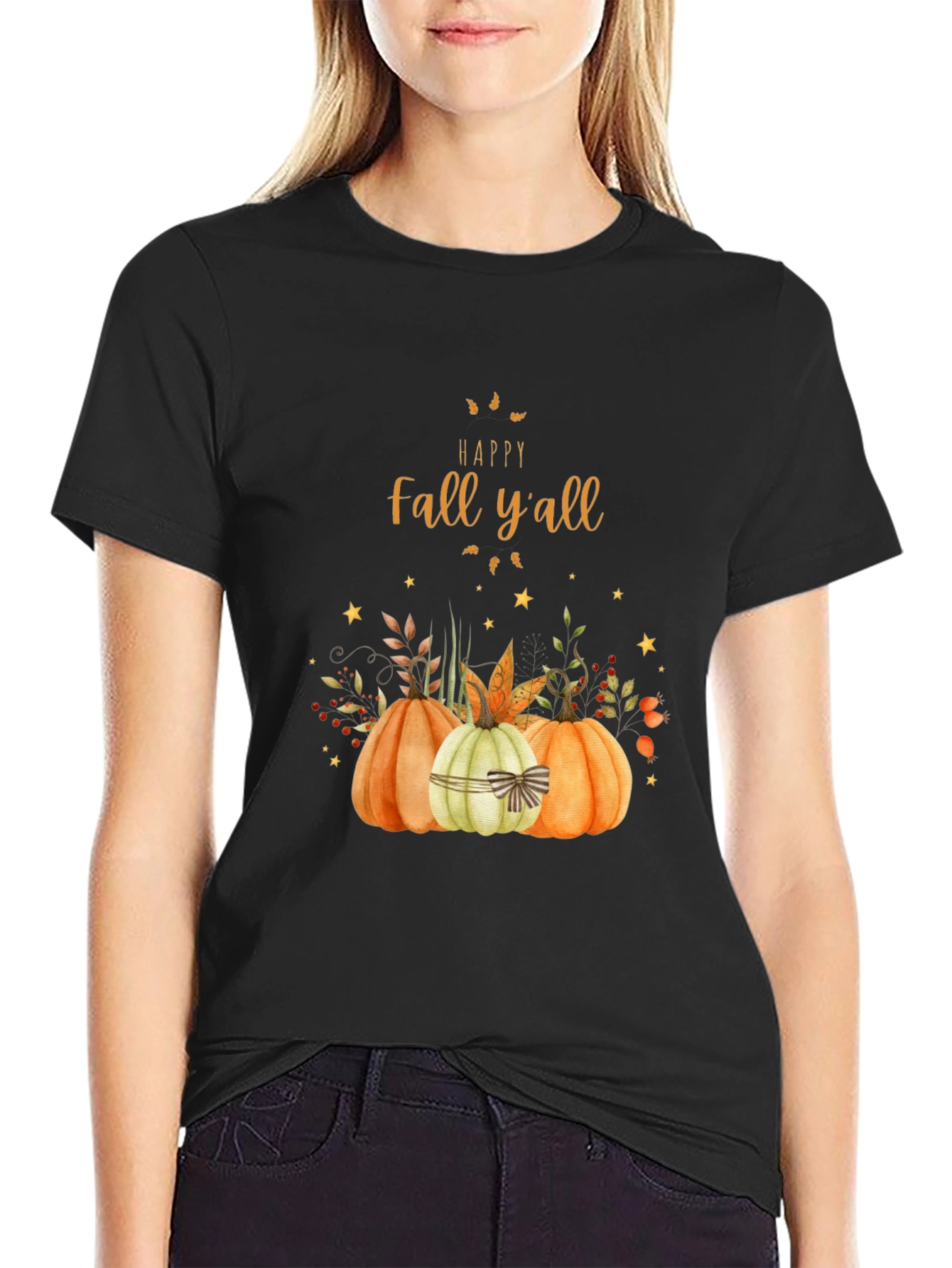 Black Fall Y'all Pumpkin T-Shirt view 2